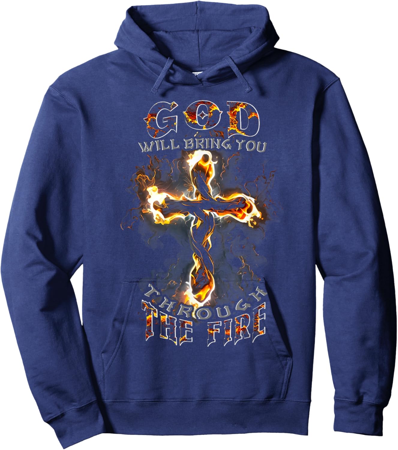 God Will Bring You Through The Fire Vintage Cross Christian Hoodie - Hoodie | Navy