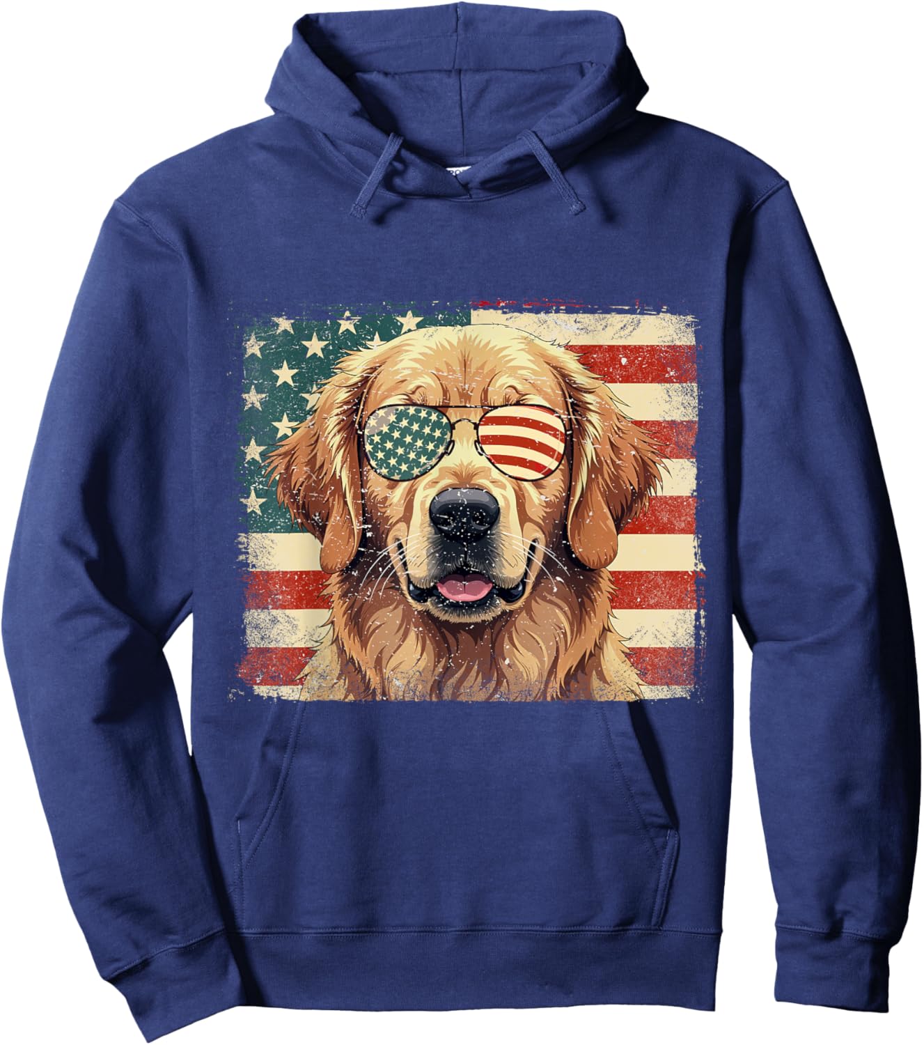 Patriotic Golden Retriever Dog Lover USA Flag 4th Of July Men Women Kids Hoodie - Hoodie | Navy