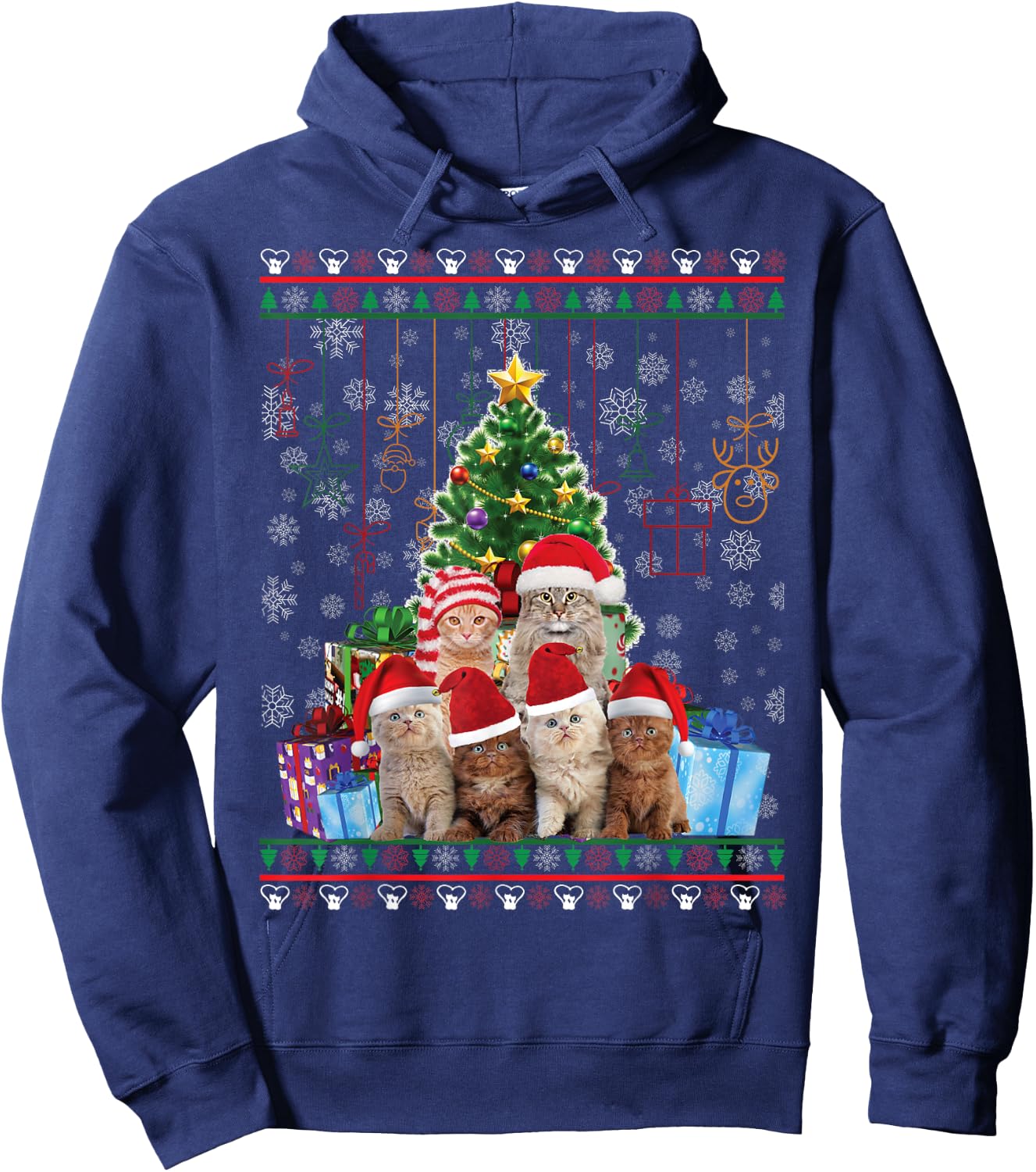 Cat Christmas Funny Ugly Women Men Merry Gift Small Hoodie - Hoodie | Navy