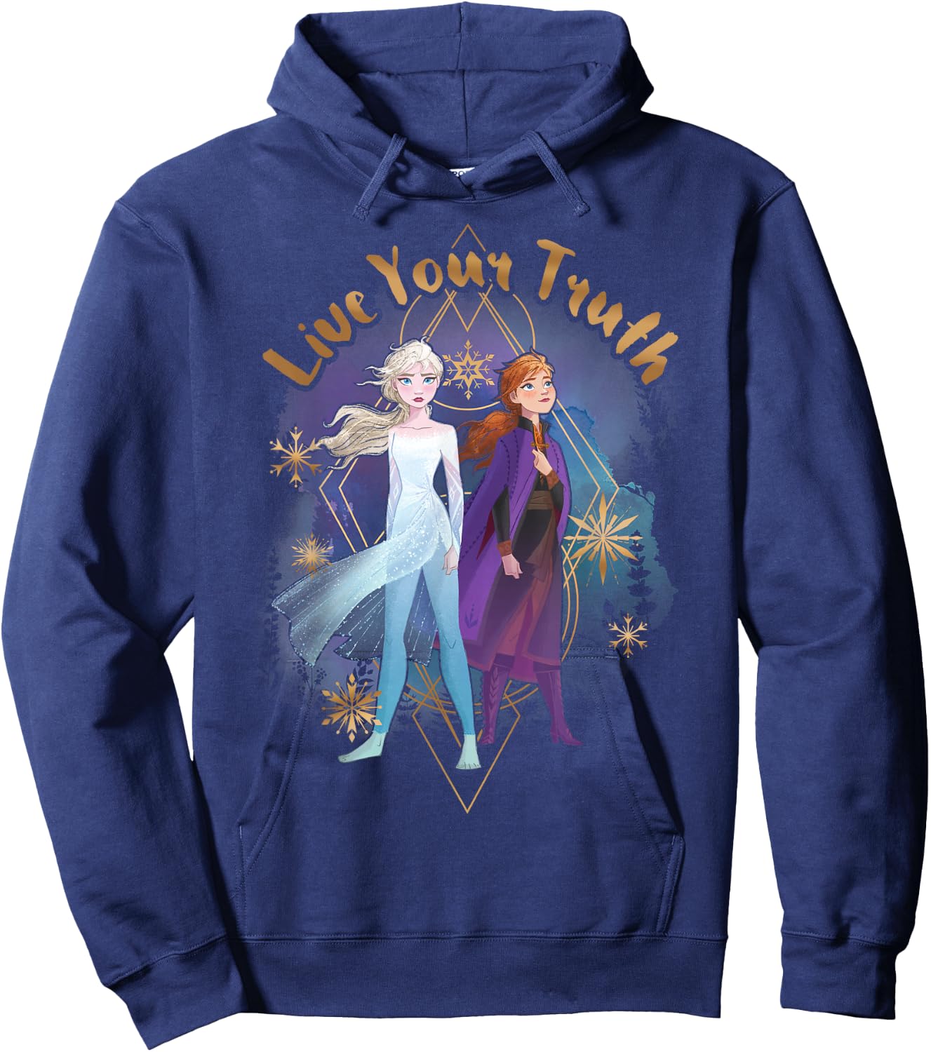 Disney Frozen 2 Elsa Anna Live Your Truth Geometric Portrait Hoodie - Hoodie | Navy