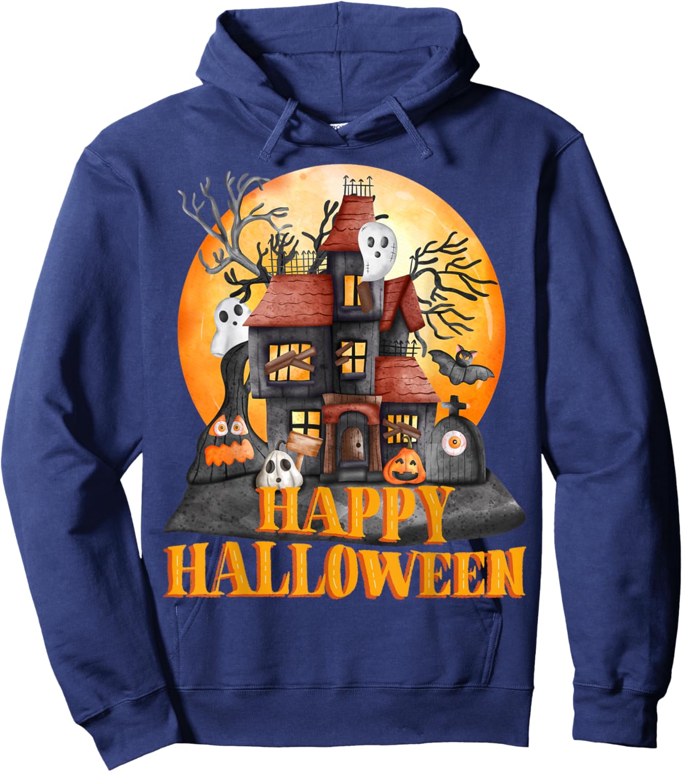 Fall season happy Halloween haunted houses spiders bats Hoodie - Hoodie | Navy