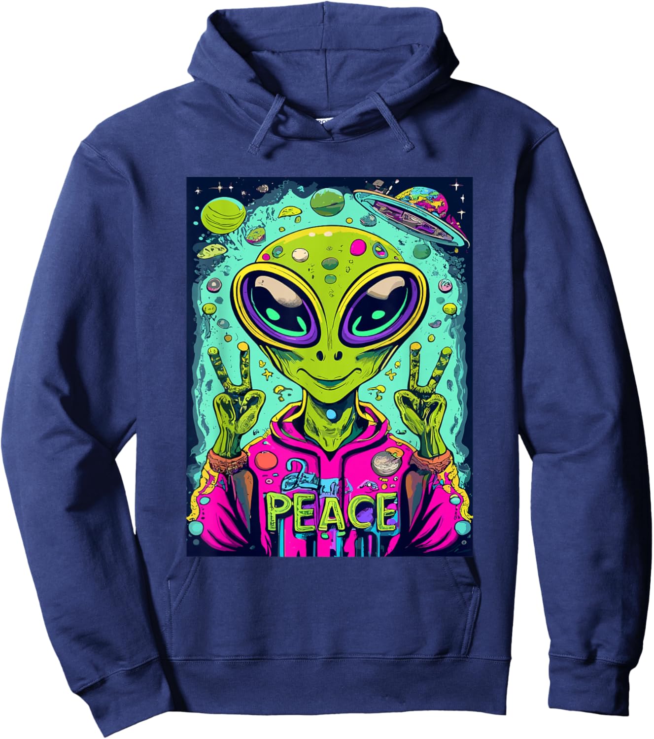 Retro Alien Lover UFO Abduction Team Alien Hoodie - Hoodie | Navy