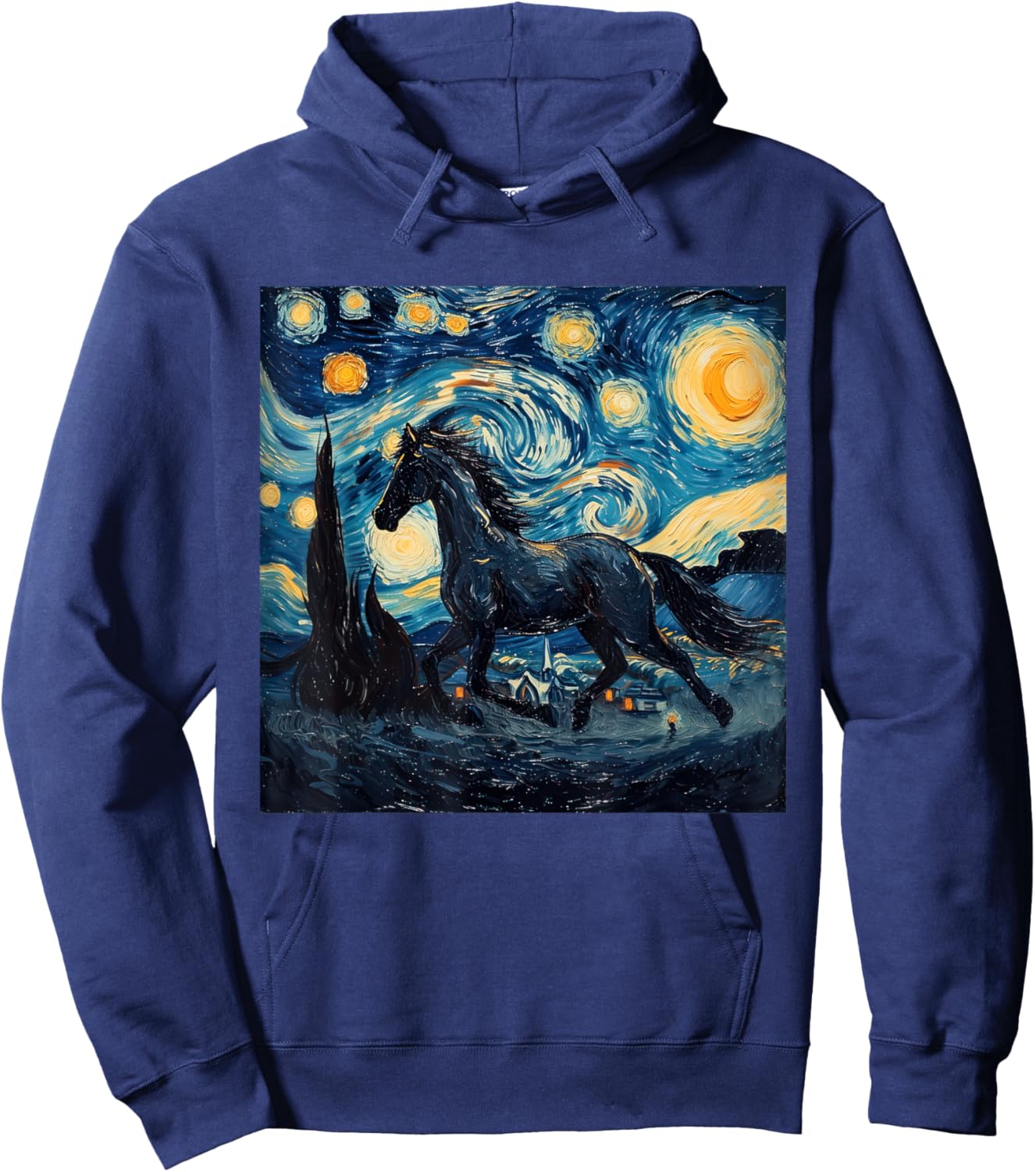 Horse Lover Van Gogh Style Starry Night Graphic Hoodie - Hoodie | Navy