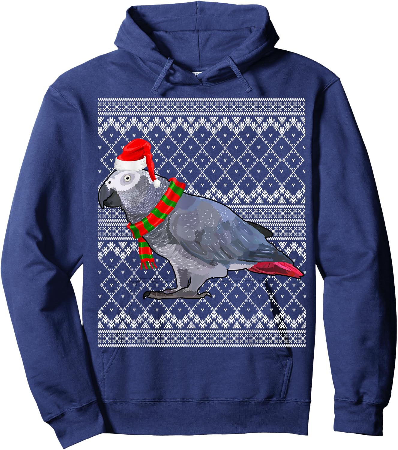 Xmas Bird Santa Hat African Grey Parrot Ugly Christmas Hoodie - Hoodie | Navy