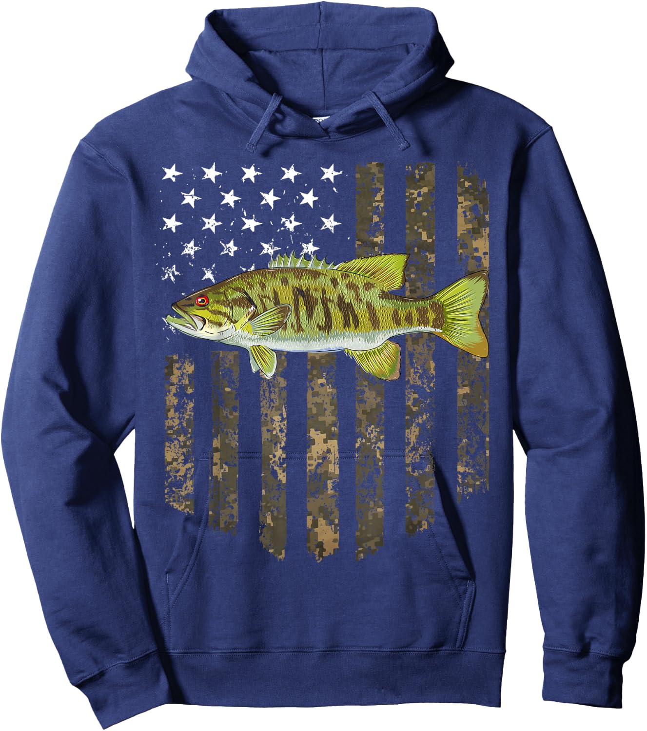 Camo American Flag Smallmouth Bass Fishing 4th Of July Hoodie - Hoodie | Navy