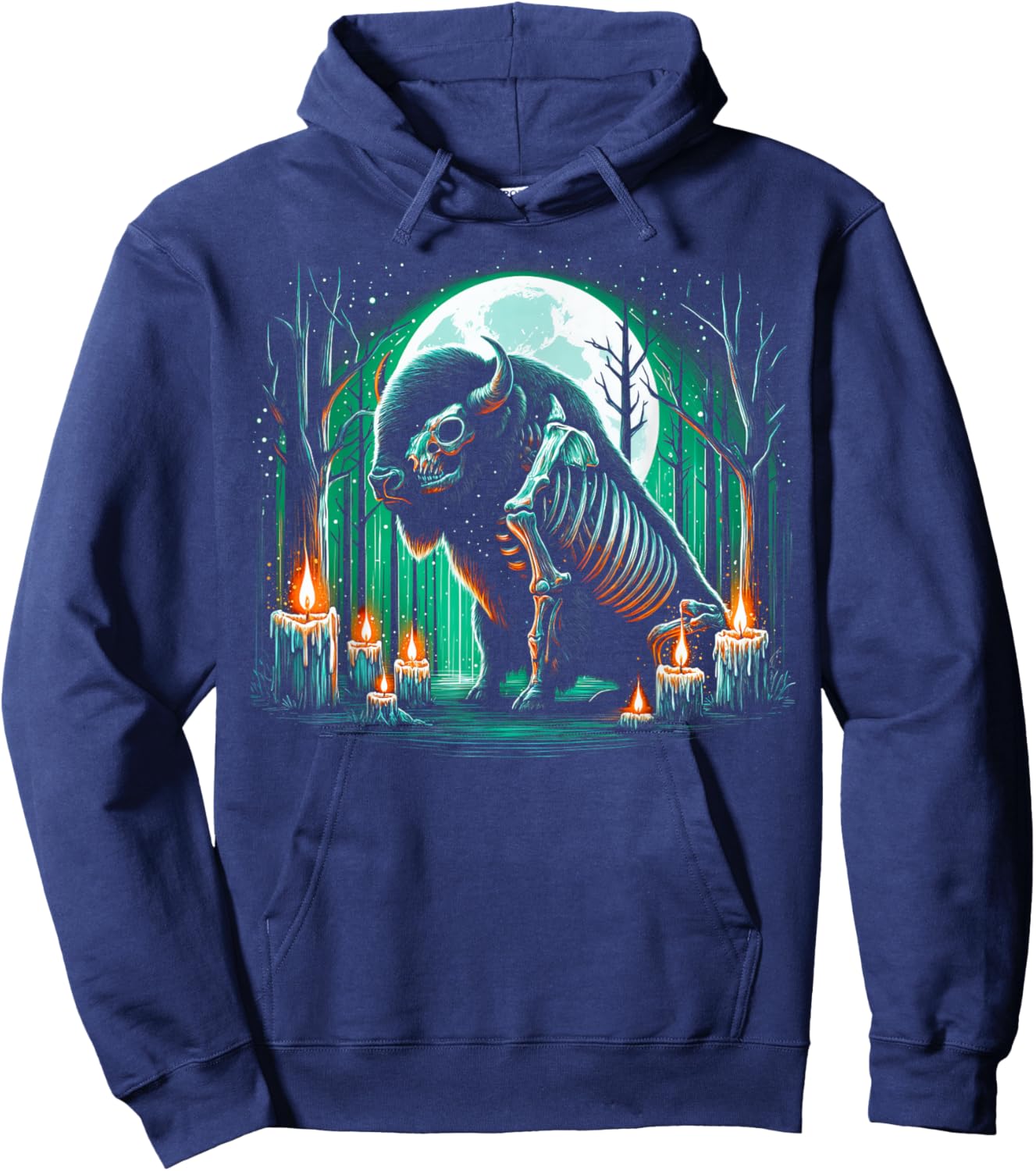 Cool Bison Skeleton Halloween Christmas Birthday Hoodie - Hoodie | Navy
