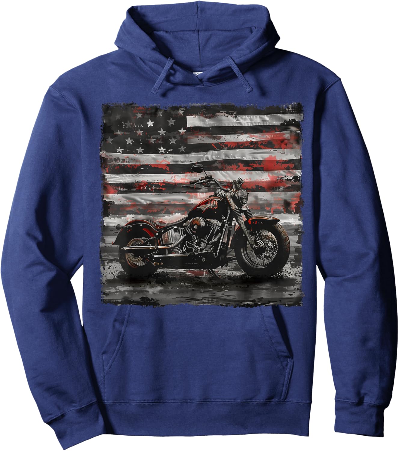 Vintage Motorcycle USA Flag Retro Biker American Hoodie - Hoodie | Navy
