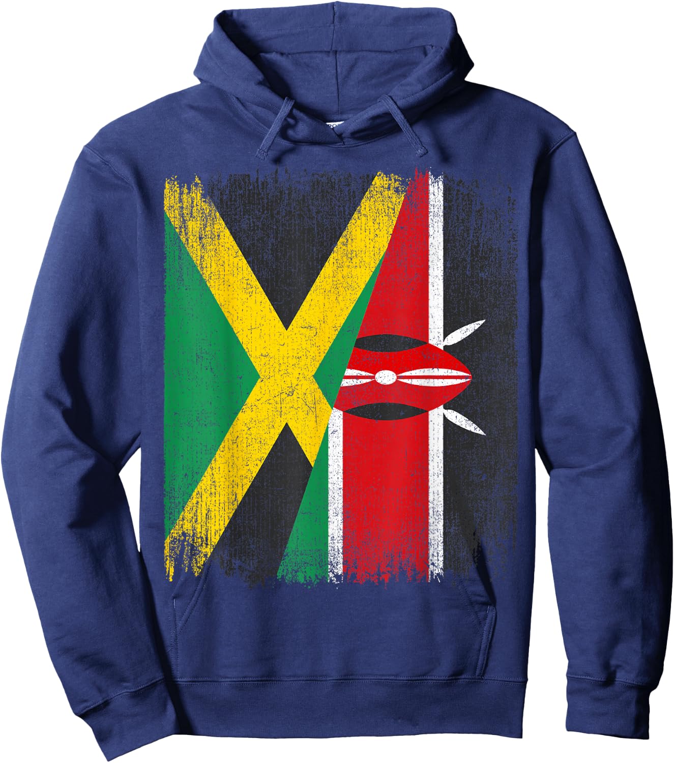 Half Jamaica Kenya Flag Jamaican Kenyan Pride Roots Hoodie - Hoodie | Navy