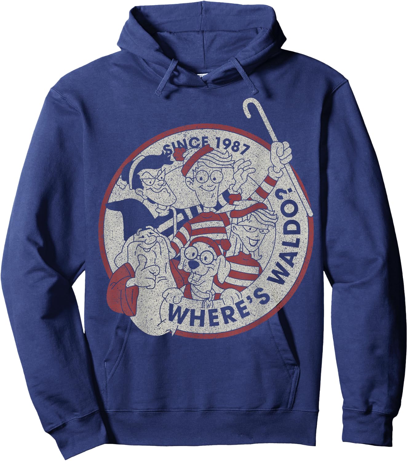 Where's Waldo Vintage 1987 Main Cast Circle Logo Hoodie - Hoodie | Navy