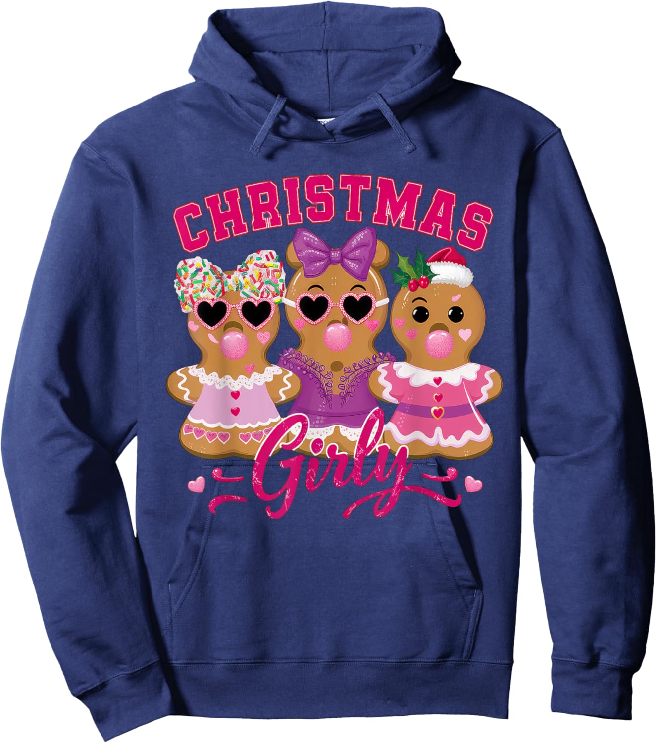 Coquette Bow Pink Gingerbread Christmas Girly Xmas Holiday Hoodie - Hoodie | Navy