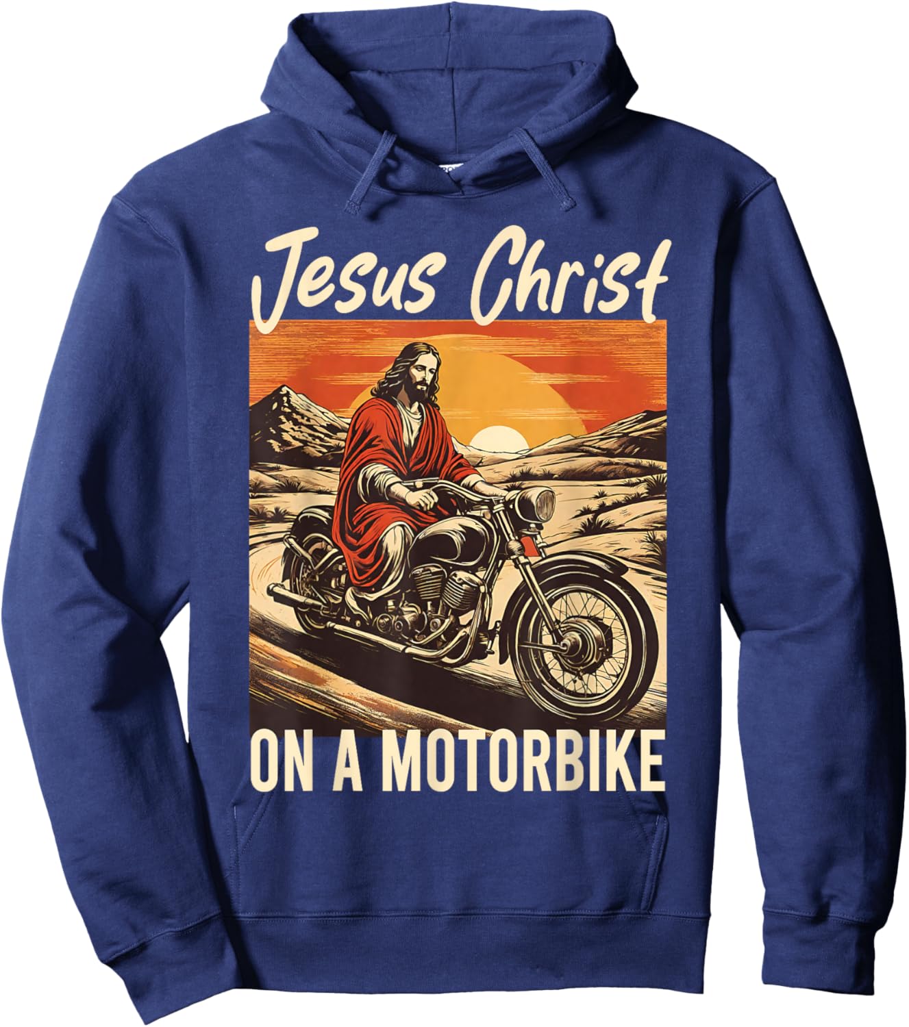 Jesus Christ On A Motorbike Jesus Biker Motorcycle Christian Hoodie - Hoodie | Navy