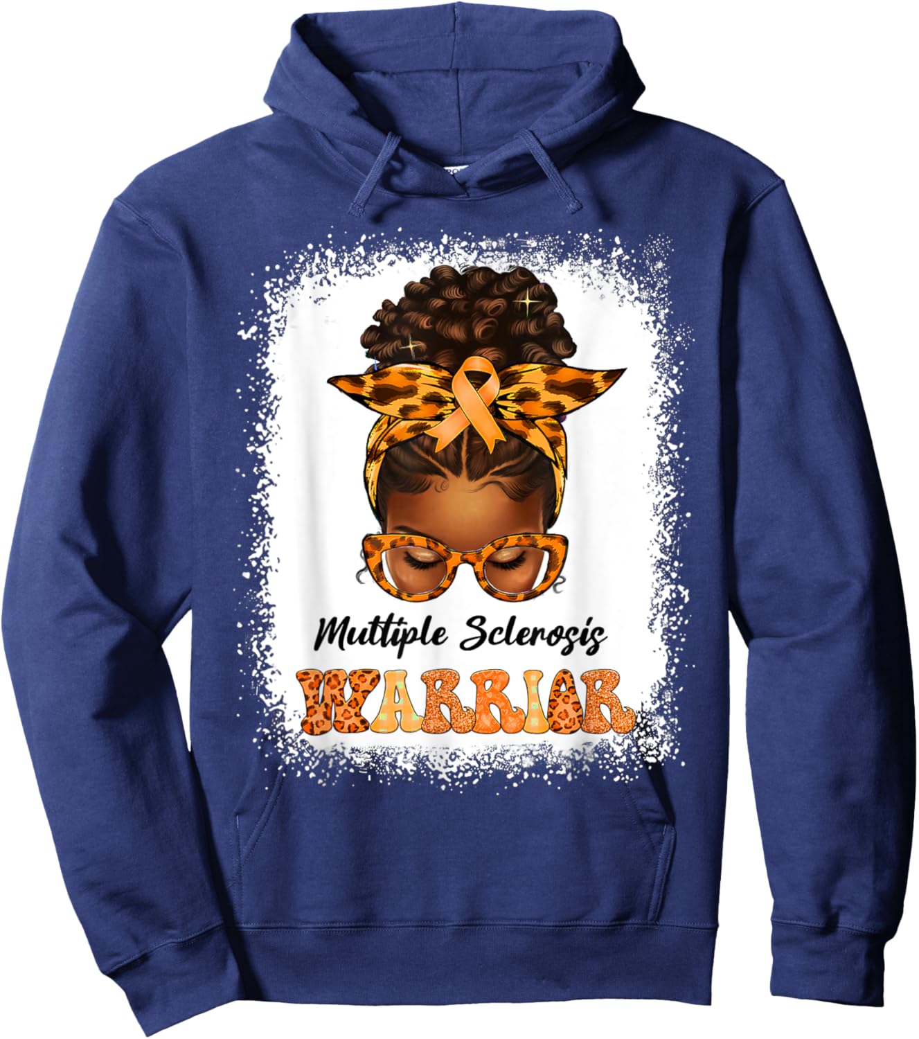 Black Women Multiple Sclerosis Awareness Messy Bun MS Hoodie - Hoodie | Navy