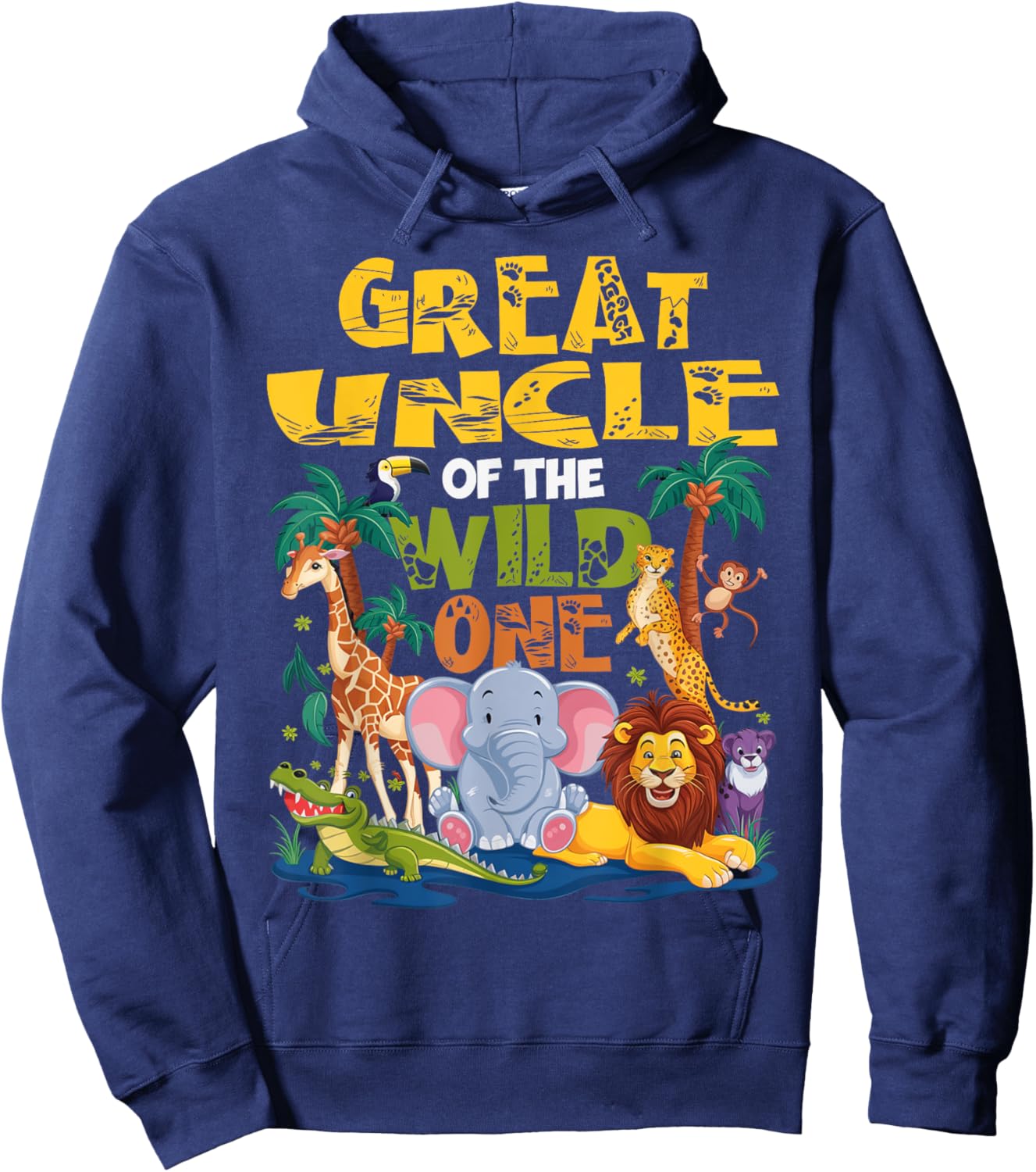 Great Uncle of the Wild One Birthday Safari Jungle Animal Hoodie - Hoodie | Navy