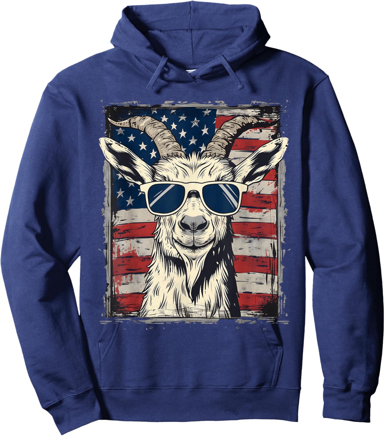 Cool Goat with Sunglasses and USA Flag Hoodie - Hoodie | Navy