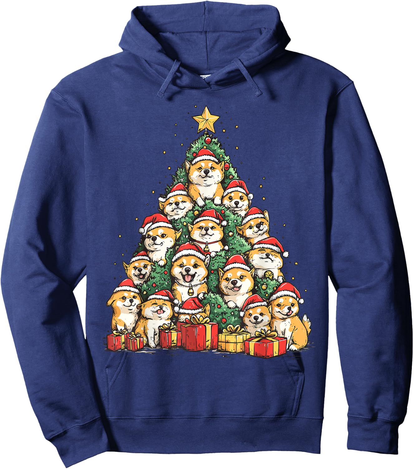 Shiba Inu Santa Christmas Tree Funny Xmas Dog Lover Pajama Hoodie - Hoodie | Navy