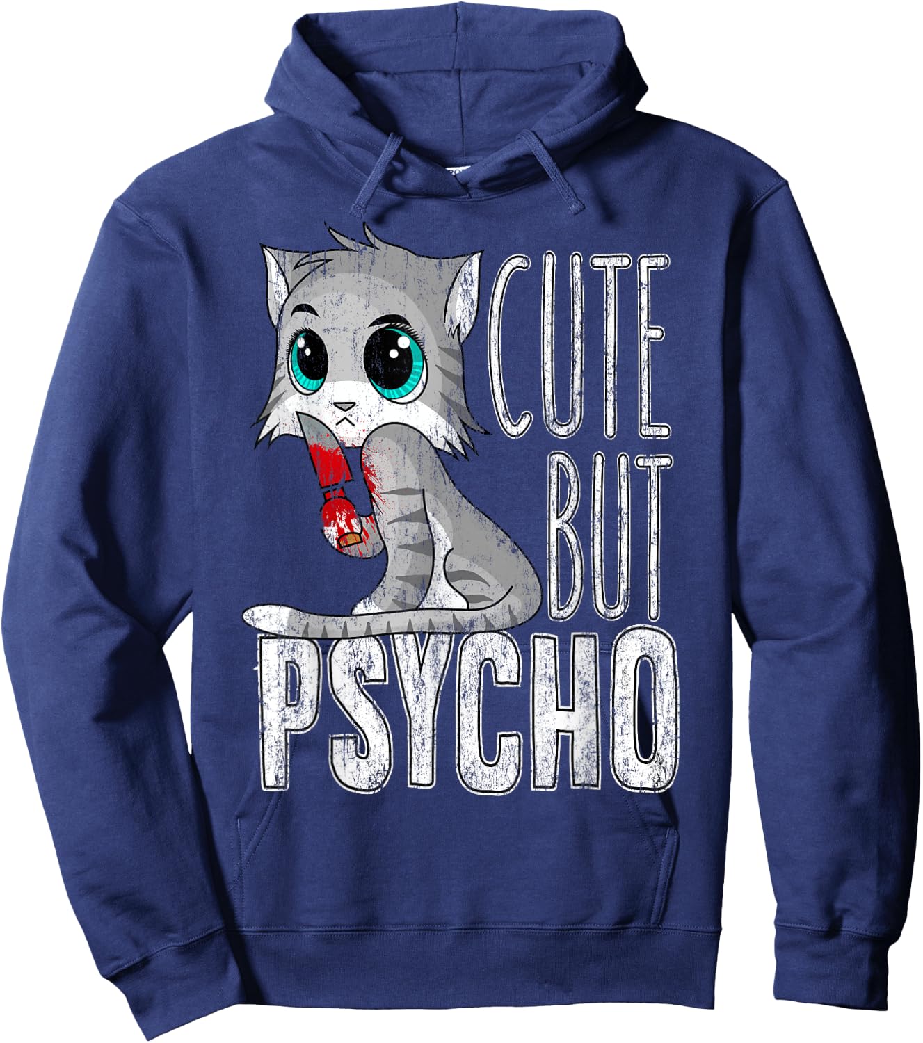 Cute But Psycho Kitty Cat Wife Mom Gift Horror Halloween Men Women Kids Hoodie - Hoodie | Navy