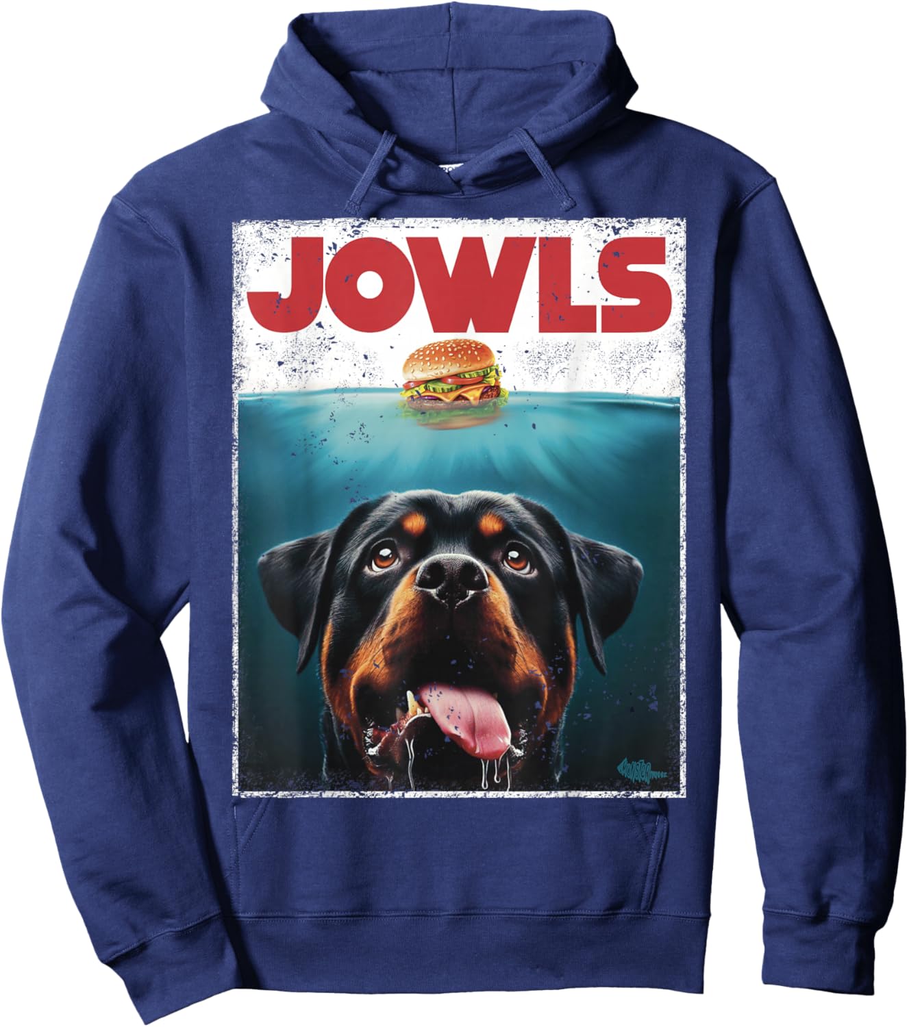Funny Rottie Rottweiler Jowls Burger, Giant Tank Dog Mom Dad Hoodie - Hoodie | Navy