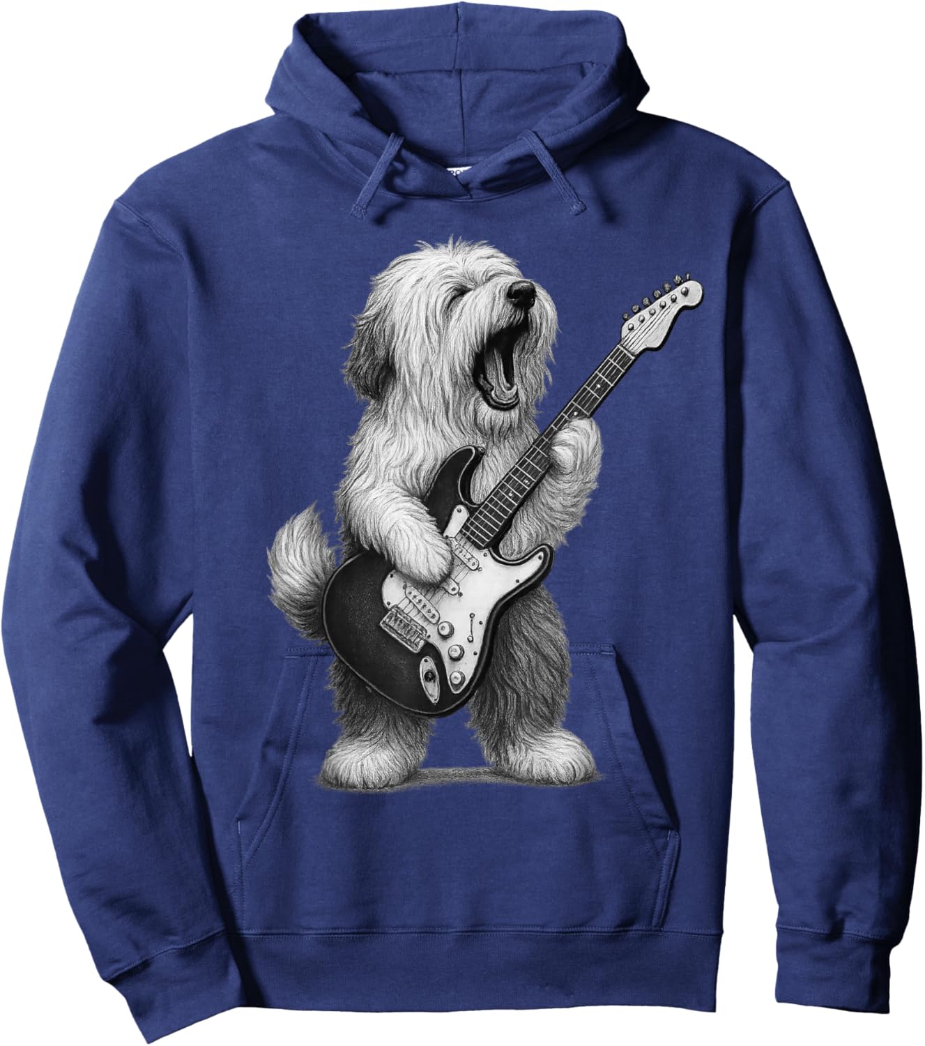 Old English Sheepdog Playing Guitar Rock Music Dog Lover Hoodie - Hoodie | Navy