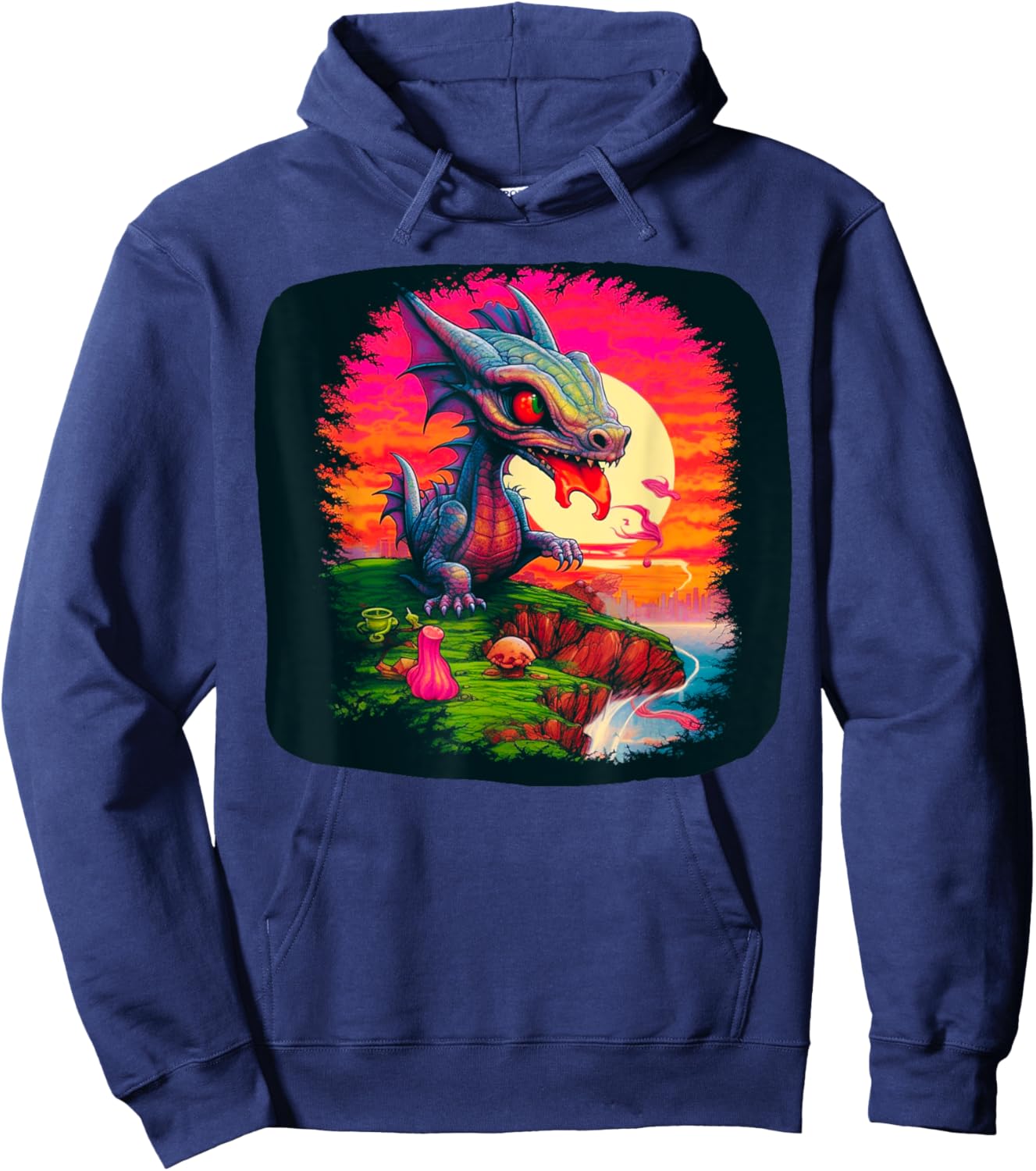 Dragon T Quest I Gamer Colorful Dragon T Fantasy Pop Art T Hoodie - Hoodie | Navy