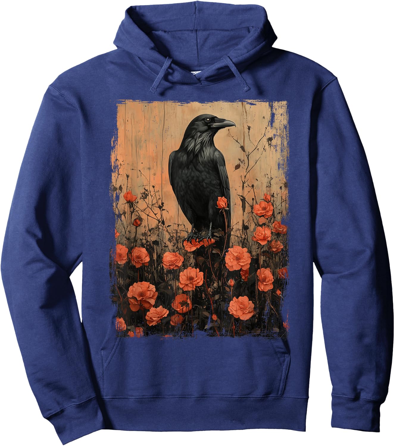 Gothic Raven Roses Vintage Floral Crow Mystical Dark Flower Hoodie - Hoodie | Navy