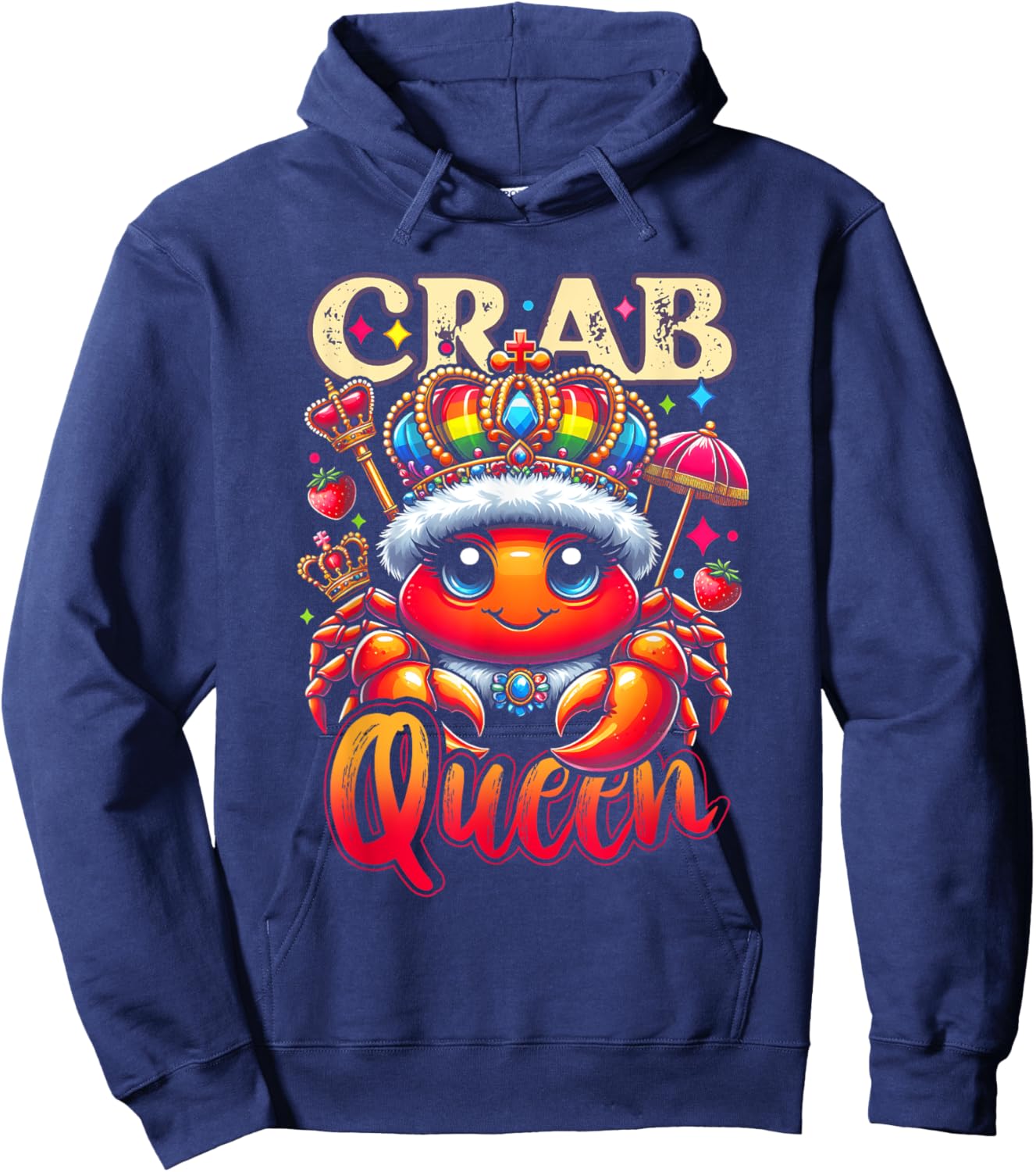 A Crab Wearing A Cloak And A Crown Crab Queen Cartoon Art Hoodie - Hoodie | Navy