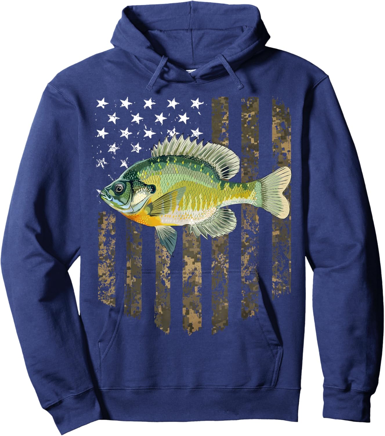 Camo American Flag Bluegill Fishing 4th Of July Hoodie - Hoodie | Navy