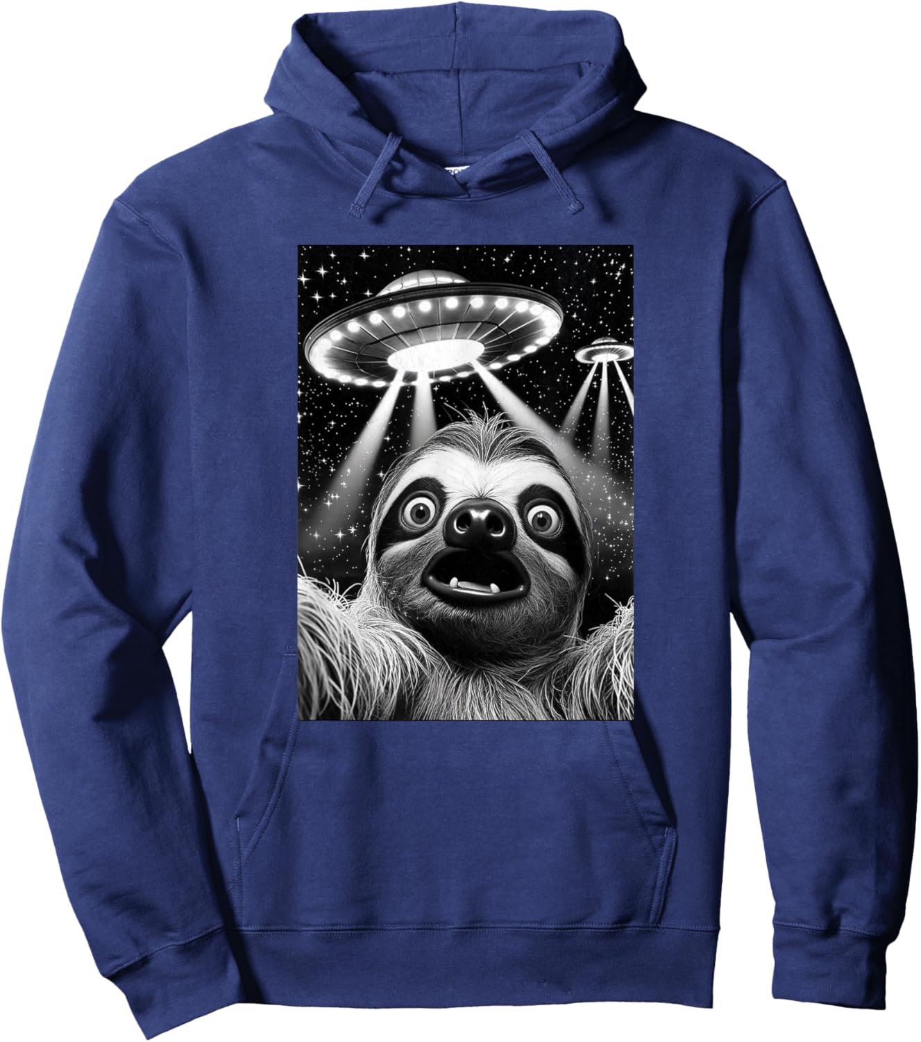 Sloth UFO | Funny Invasion Meme Retro Alien Sloth UFO Selfie Hoodie - Hoodie | Navy