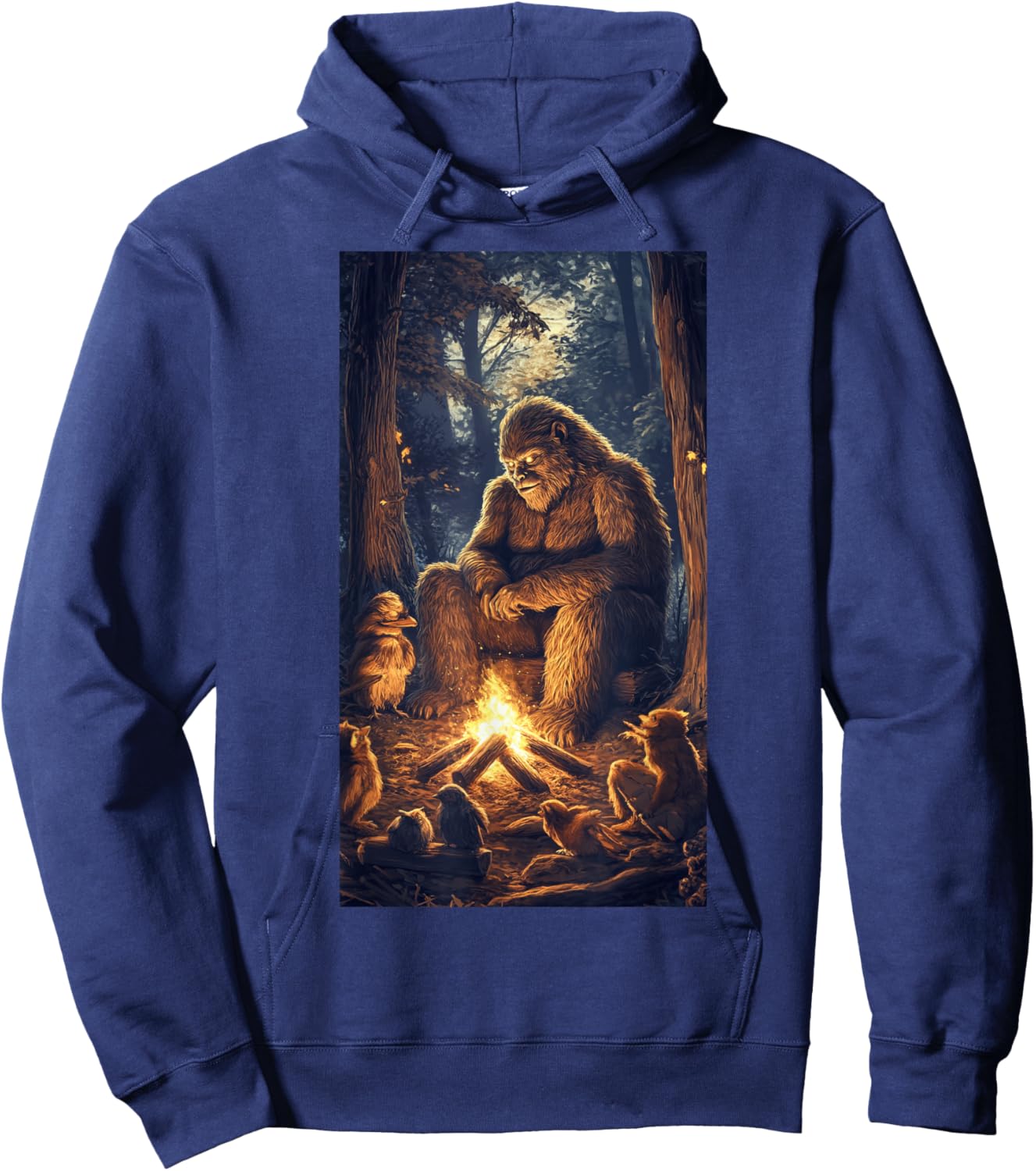 Bigfoot Campfire Woodland Sasquatch Wildlife art Hoodie - Hoodie | Navy