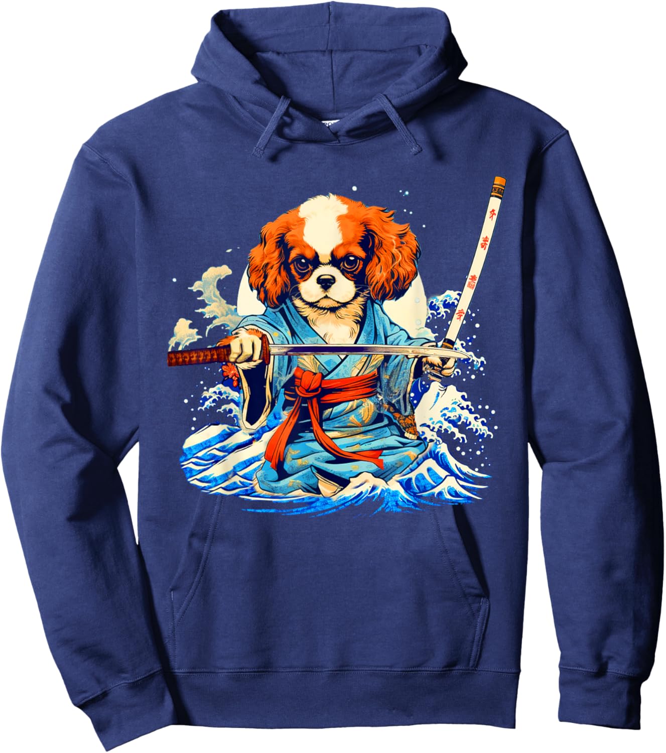 Cavalier King Charles Spaniel Dog Japanese Ukiyoe Art Ninja Women Girls Kids Hoodie - Hoodie | Navy
