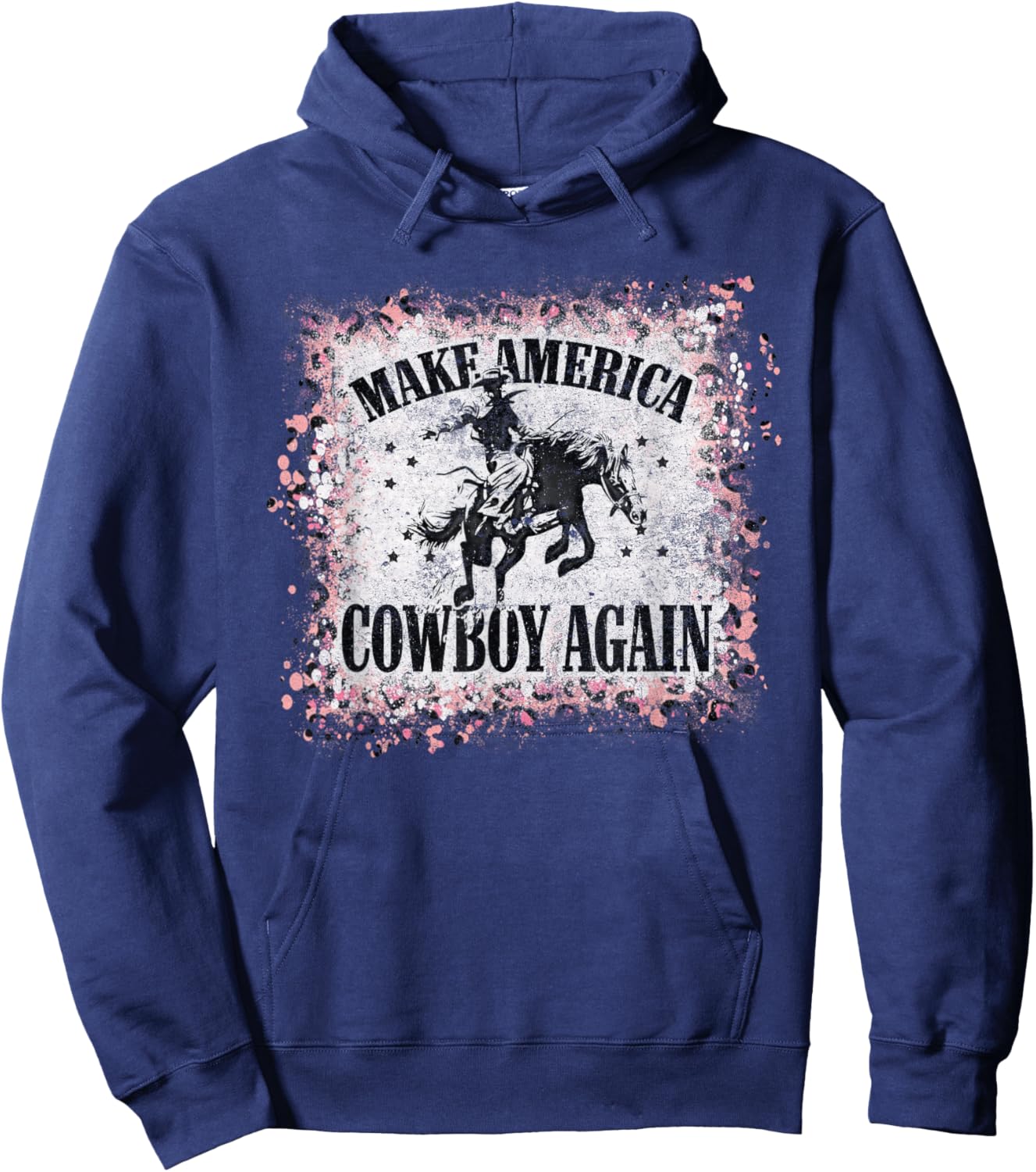 Vintage Leopard Bleached Makes America Cowboy Again Hoodie - Hoodie | Navy