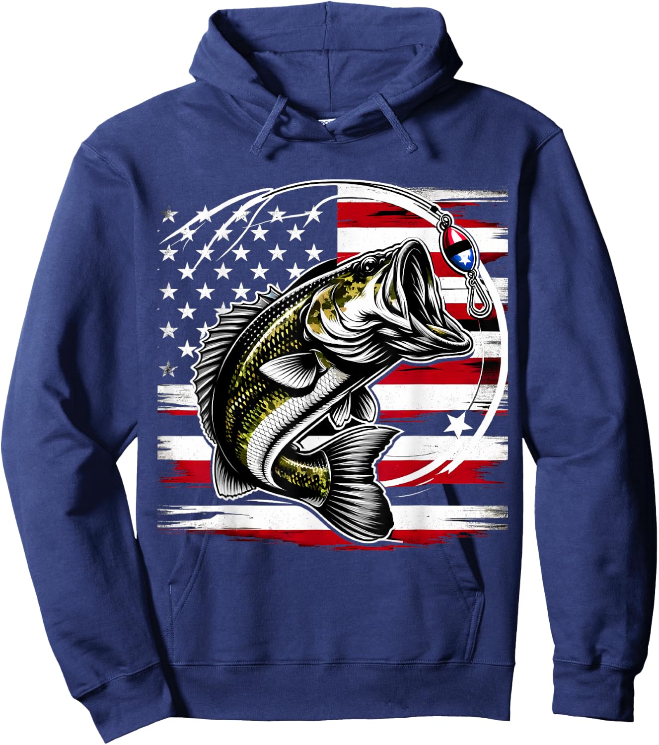American Flag Fish Fisher Fisherman Funny Bass Fishing USA Hoodie - Hoodie | Navy