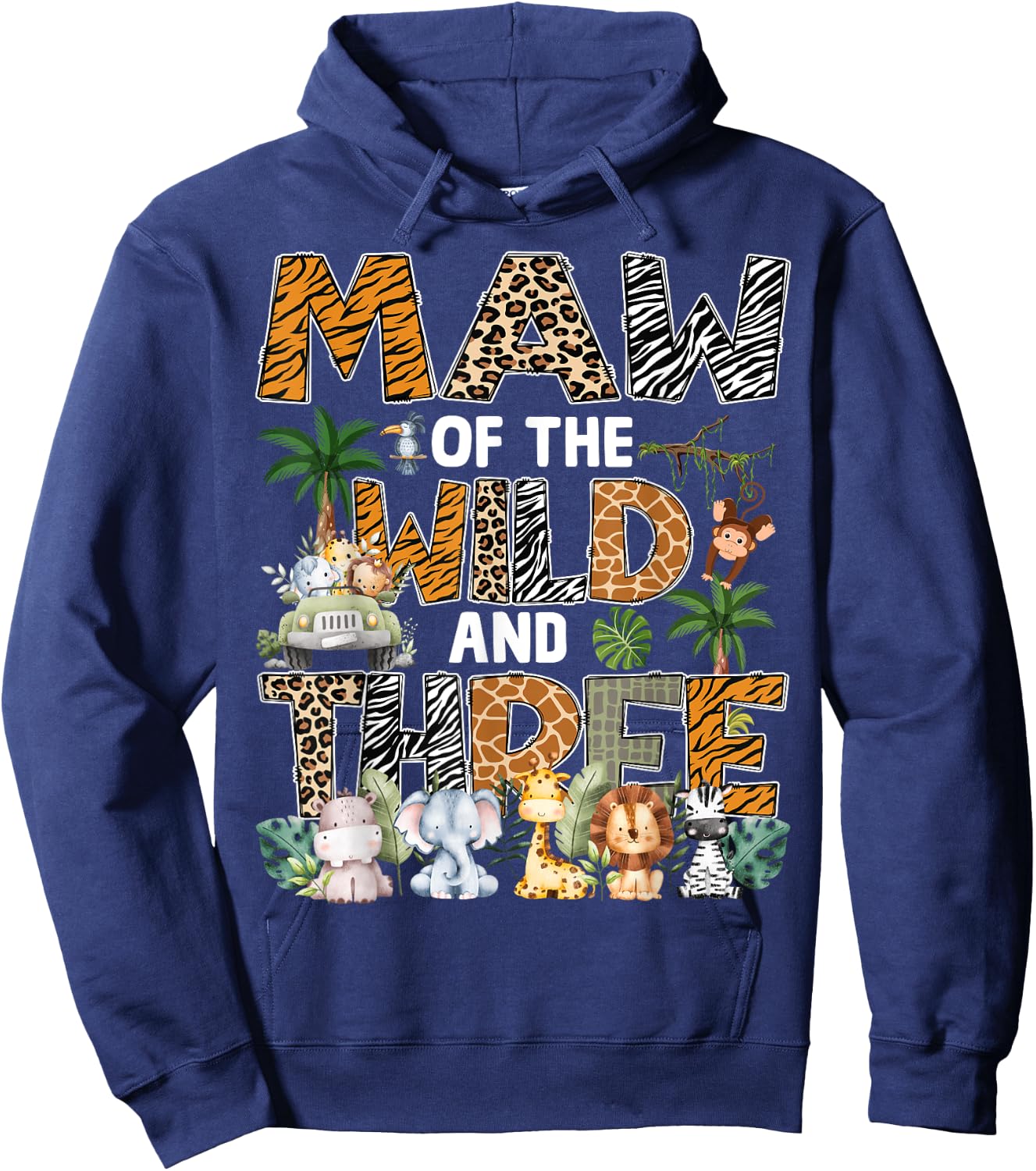 Maw Of The Wild Three Zoo 3Rd Birthday Safari Jungle Hoodie - Hoodie | Navy