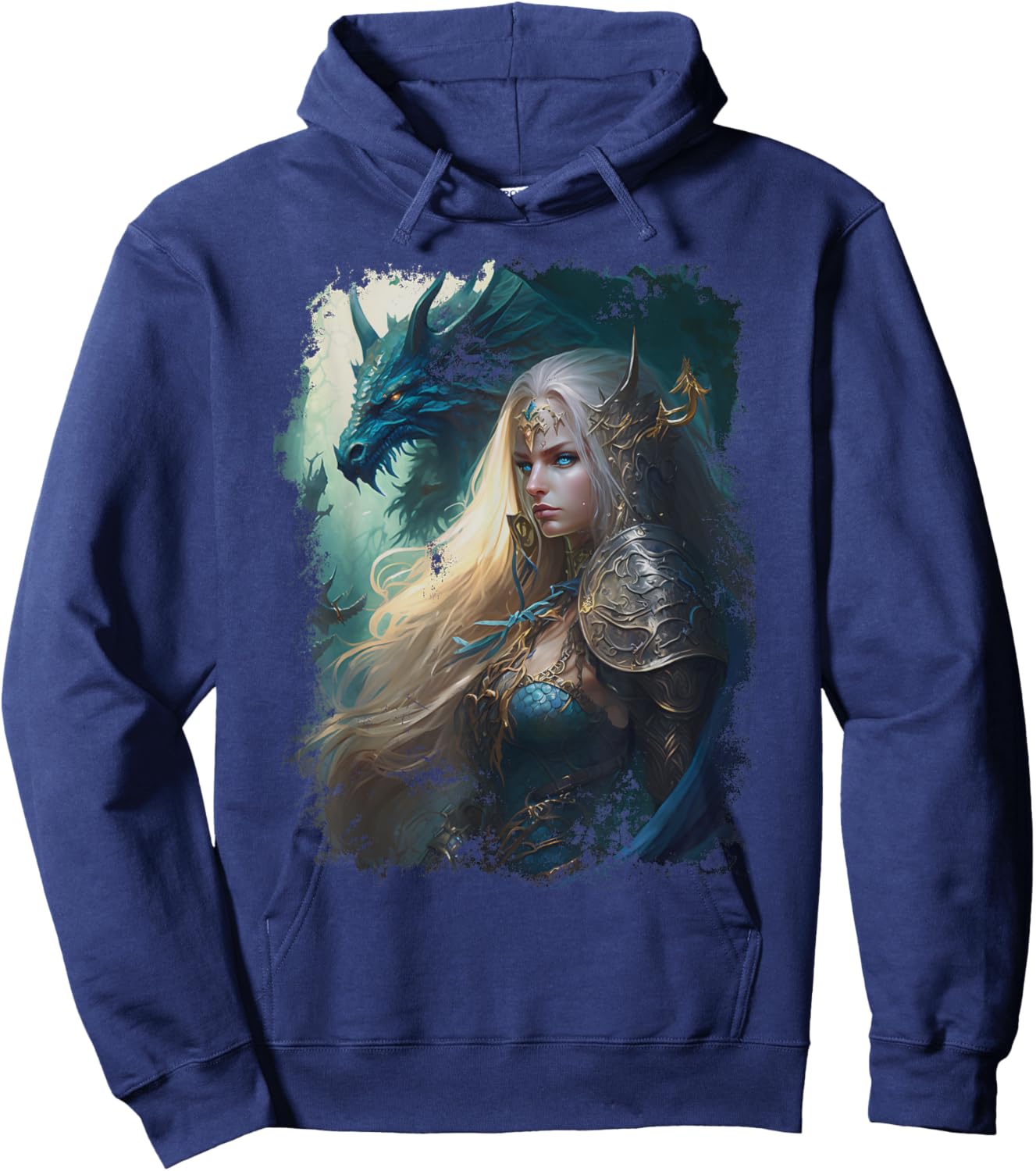 Elven Warrior Elf Princess Dragon Vintage Fantasy Graphic Hoodie - Hoodie | Navy