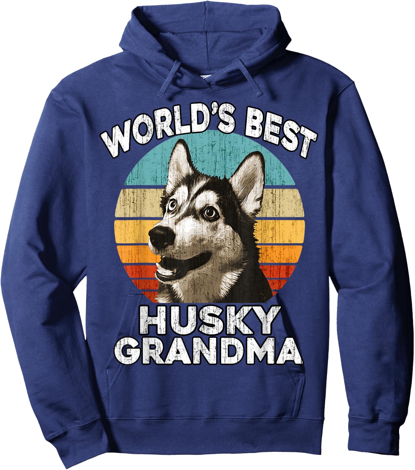 Husky Grandma Funny Worlds Best Huskie Grandma Vintage Retro Hoodie - Hoodie | Navy