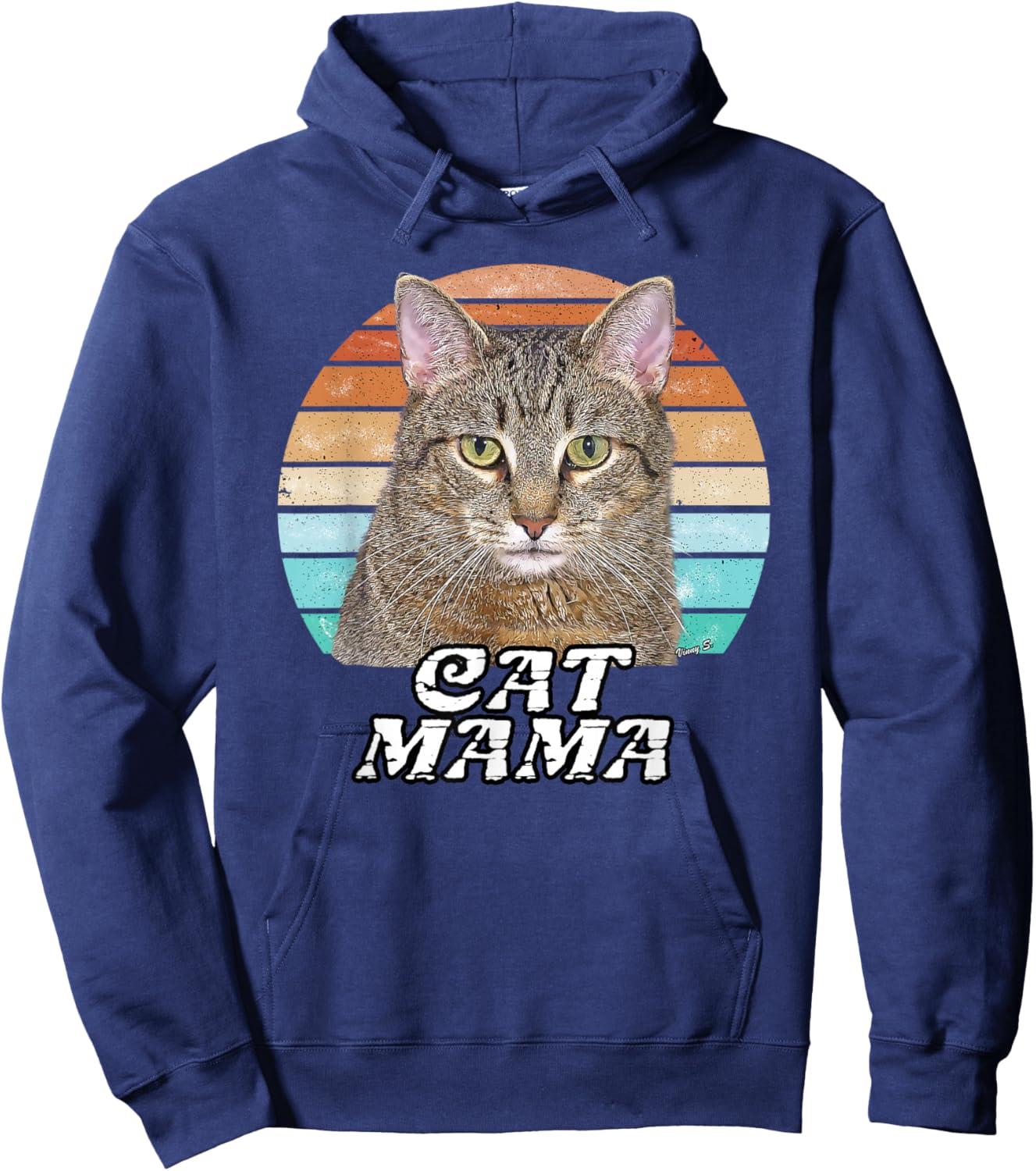Cat Mama Mom Mothers Day Tabby Retro Hoodie - Hoodie | Navy