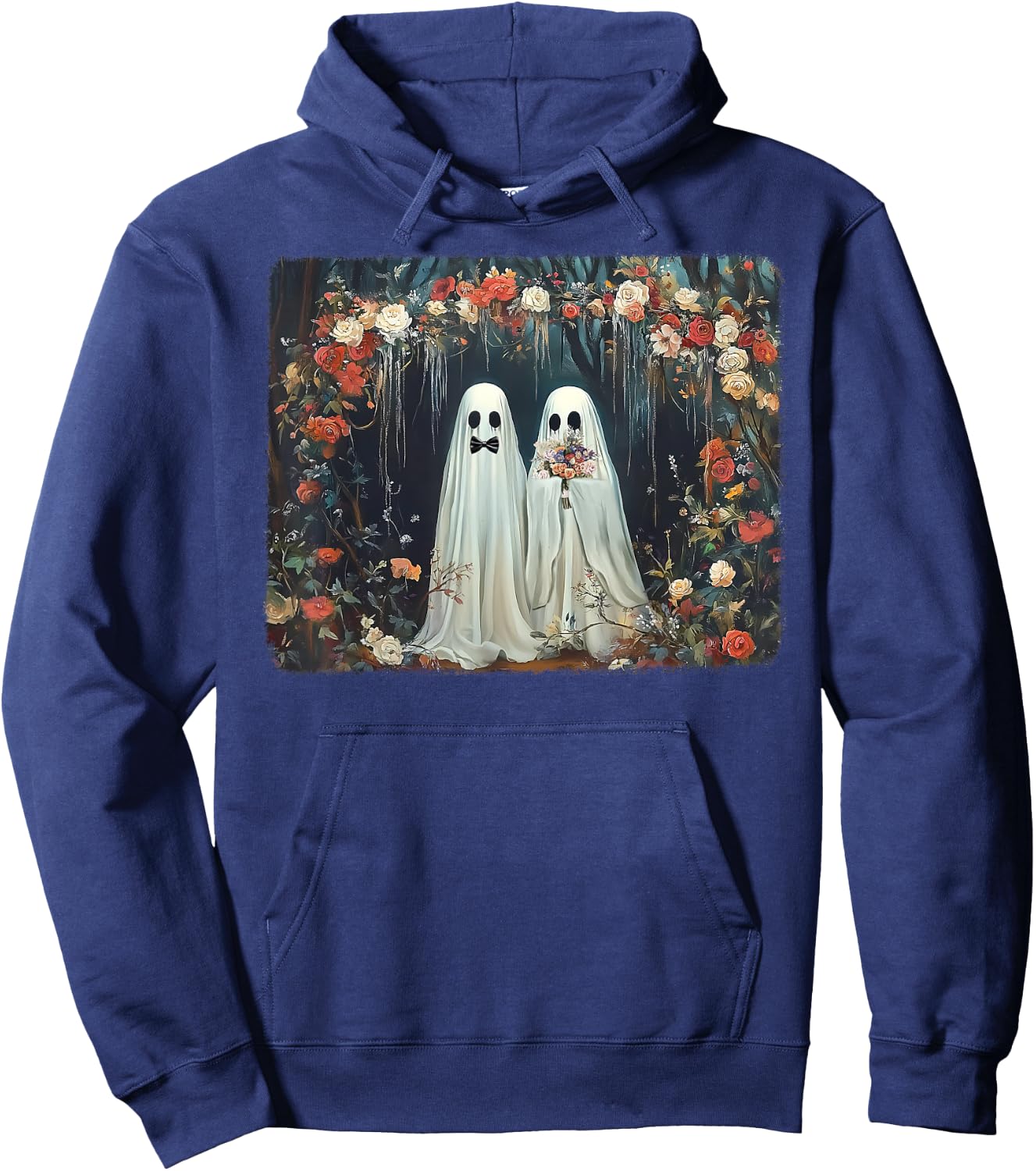 Halloween Floral Ghost Just Married Wedding Groom Bride Hoodie - Hoodie | Navy