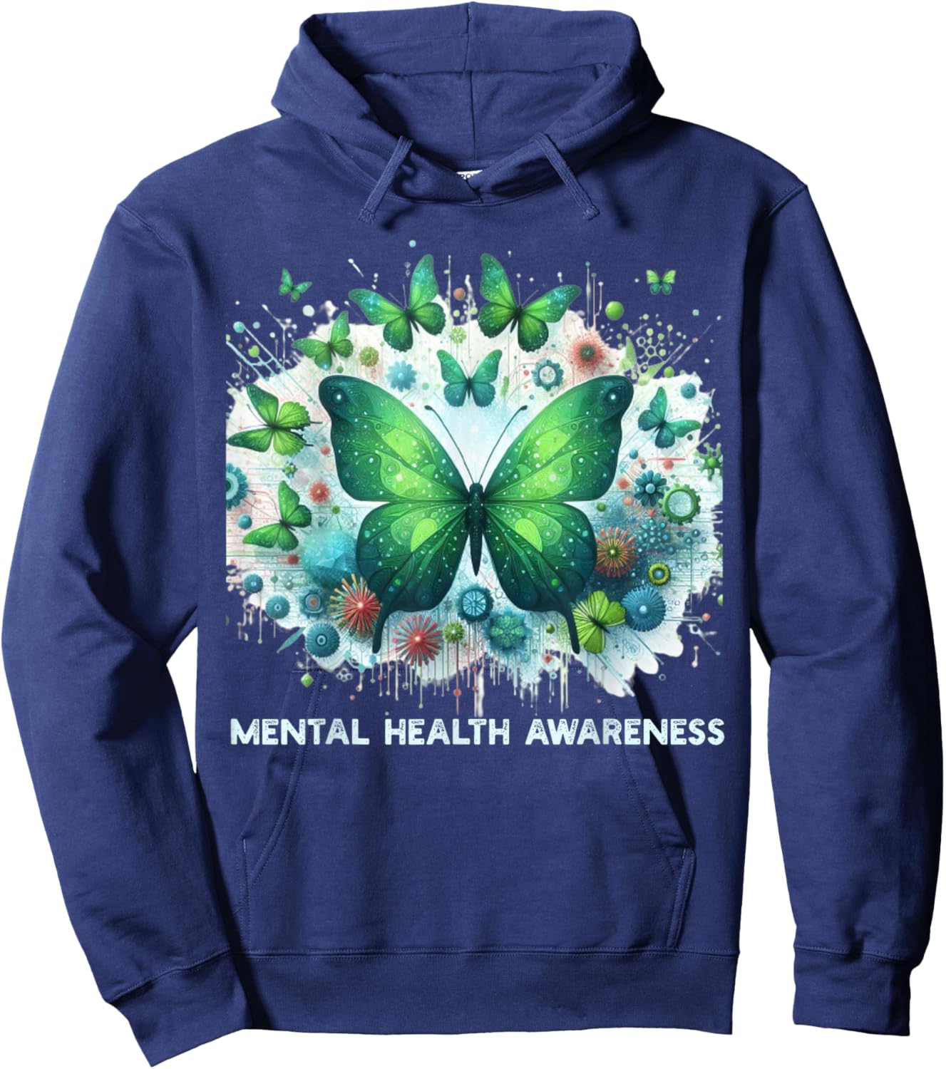 We Wear Green Mental Health Awareness Month Butterflies Men Hoodie - Hoodie | Navy