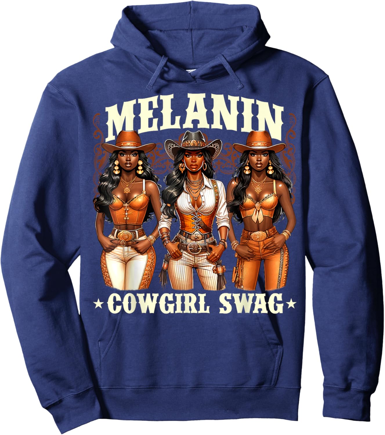Melanin Cowgirls African Melanin Cowgirl Swag Black History Hoodie - Hoodie | Navy