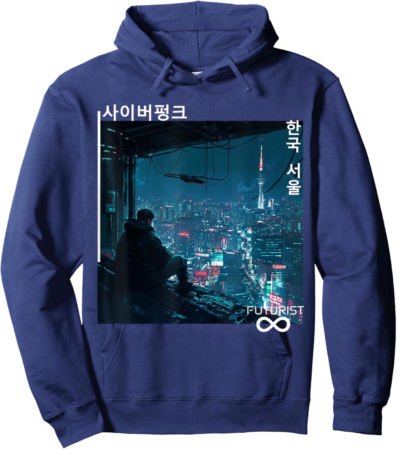 KOREAN Cyberpunk SEOUL Streetwear KPOP Aesthetic Hoodie - Hoodie | Navy