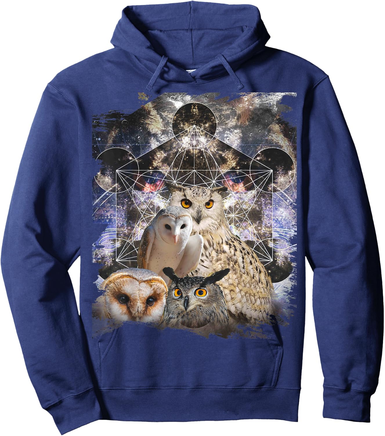 Trippy Owl Psychedelic Chakra Owls Life Flower Mandala Rave Hoodie - Hoodie | Navy