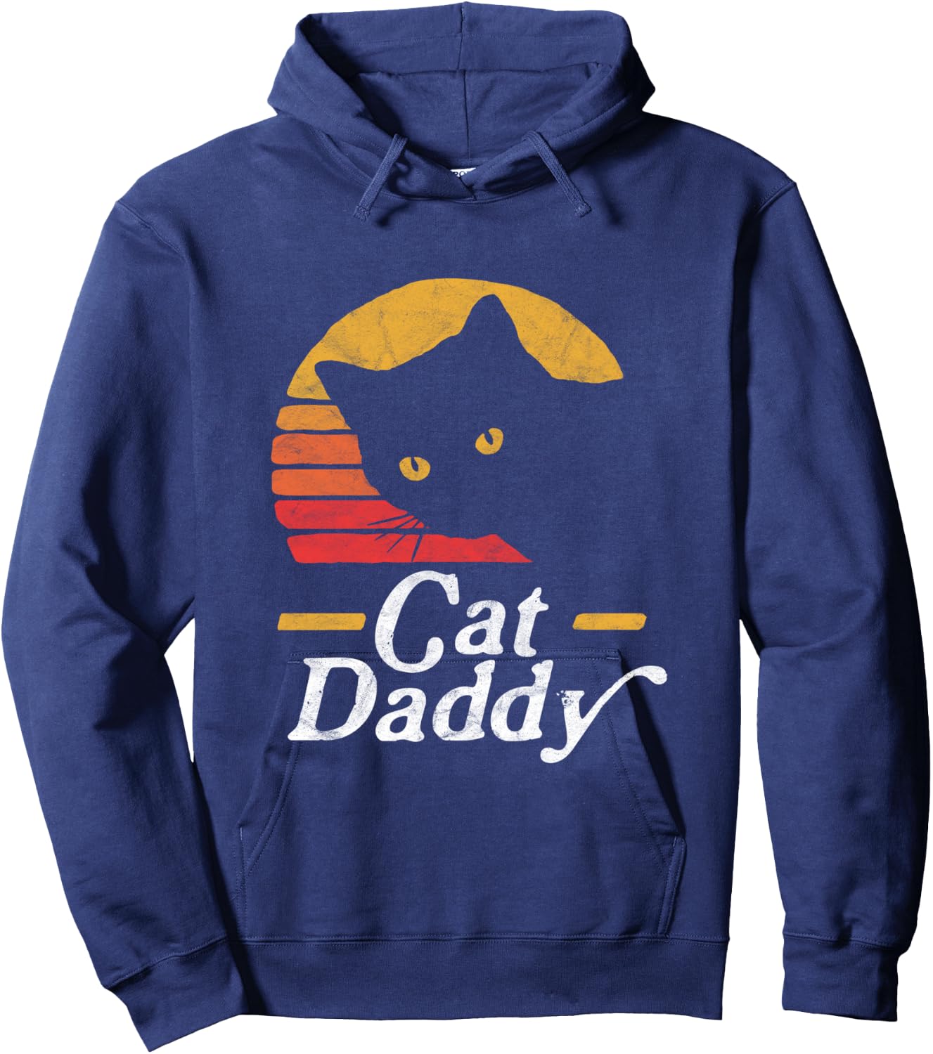Cat Daddy Vintage Eighties Style Cat Retro Distressed Hoodie - Hoodie | Navy
