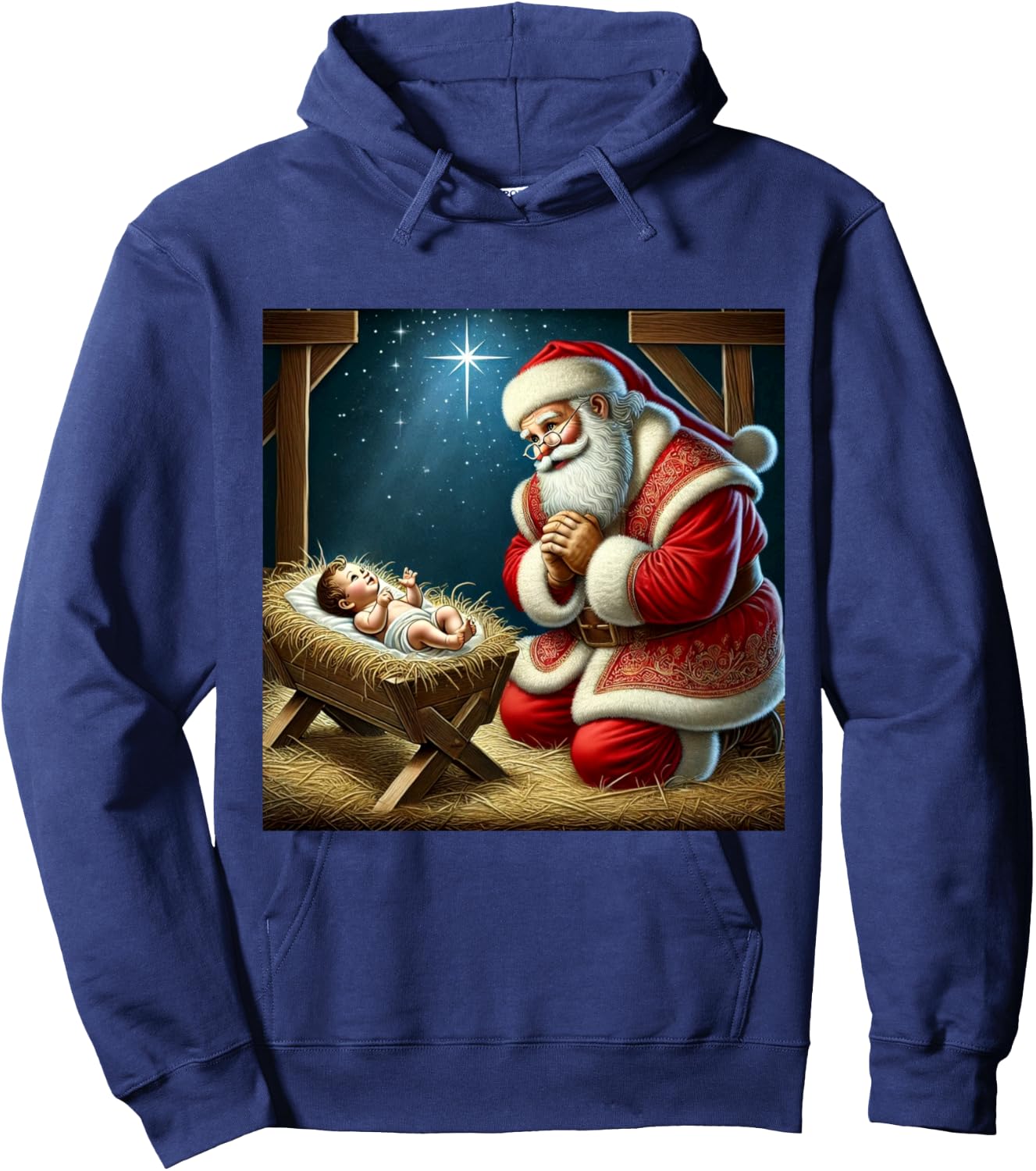 Santa Kneeling Before Baby Jesus Christmas Hoodie - Hoodie | Navy