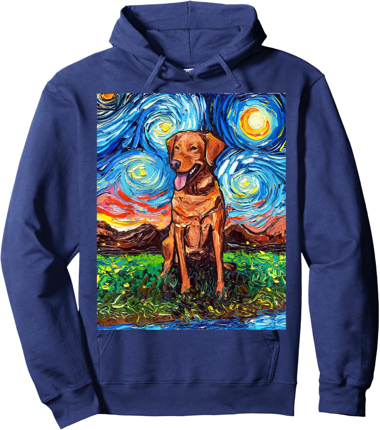 Fox Red Labrador Starry Night Dog Official Art by Aja Men Women Kids Hoodie - Hoodie | Navy