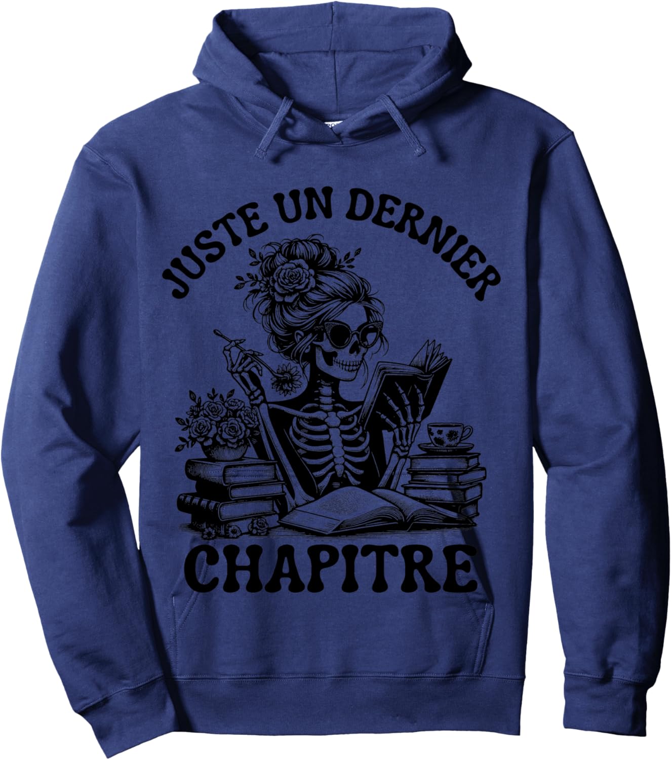Just One Last Chapter Gift Reading Skeleton Gothic Hoodie - Hoodie | Navy