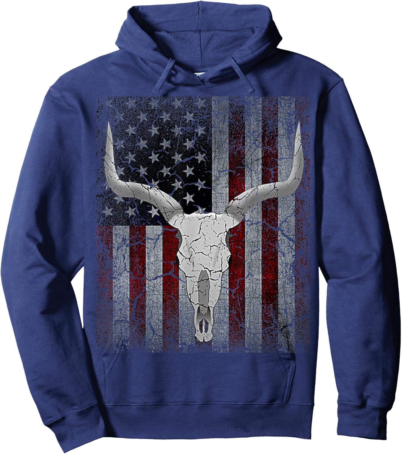 Bull Skull American Flag Cow Skull Western Graphic Wild West Hoodie - Hoodie | Navy