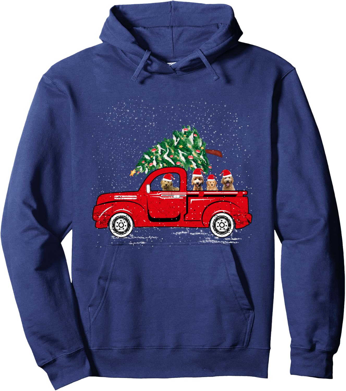 Goldendoodle Riding Red Truck Santa Christmas Pajamas Gift Hoodie - Hoodie | Navy