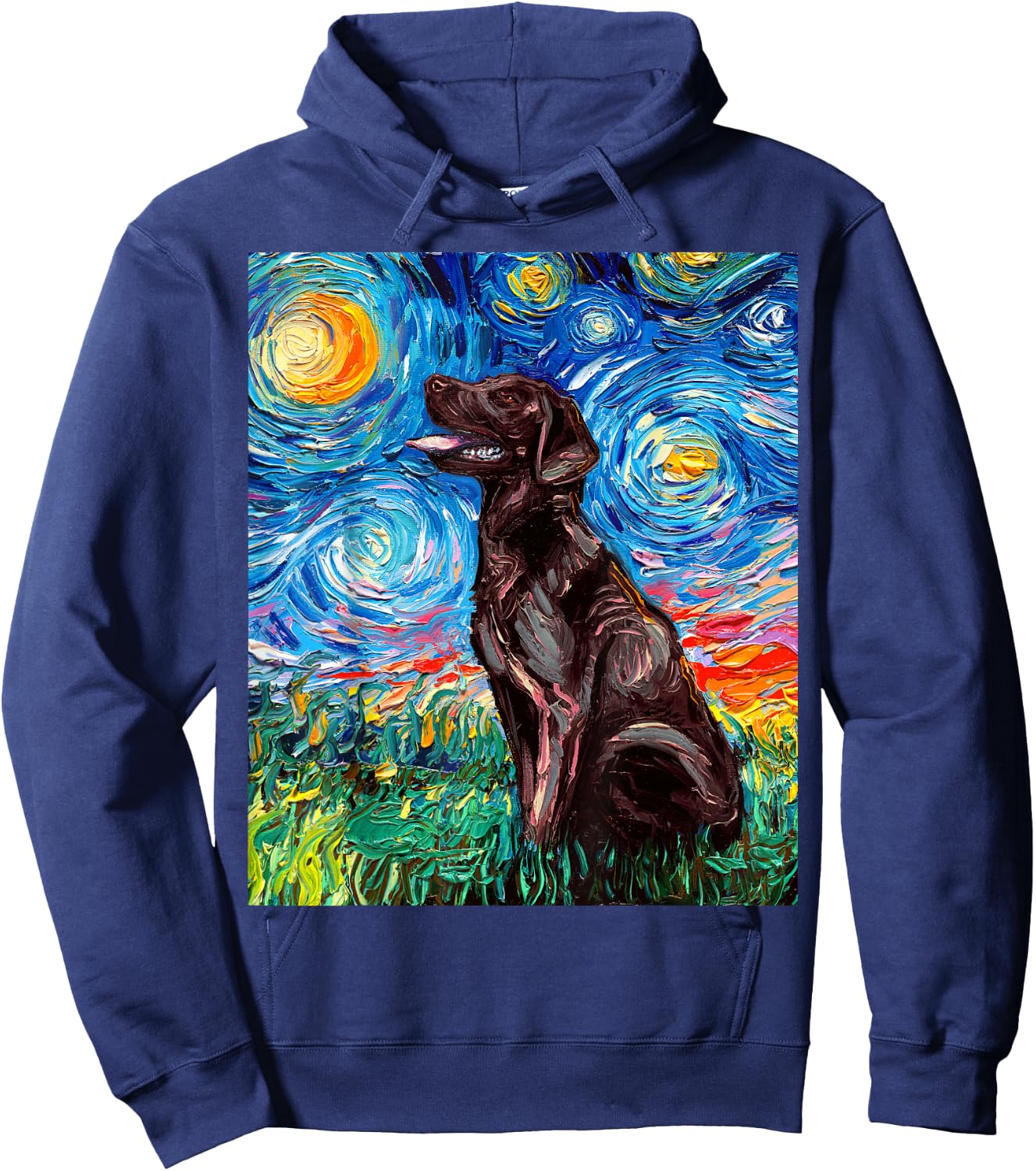 Chocolate Labrador Starry Night Brown Lab Dog Art by Aja Hoodie - Hoodie | Navy