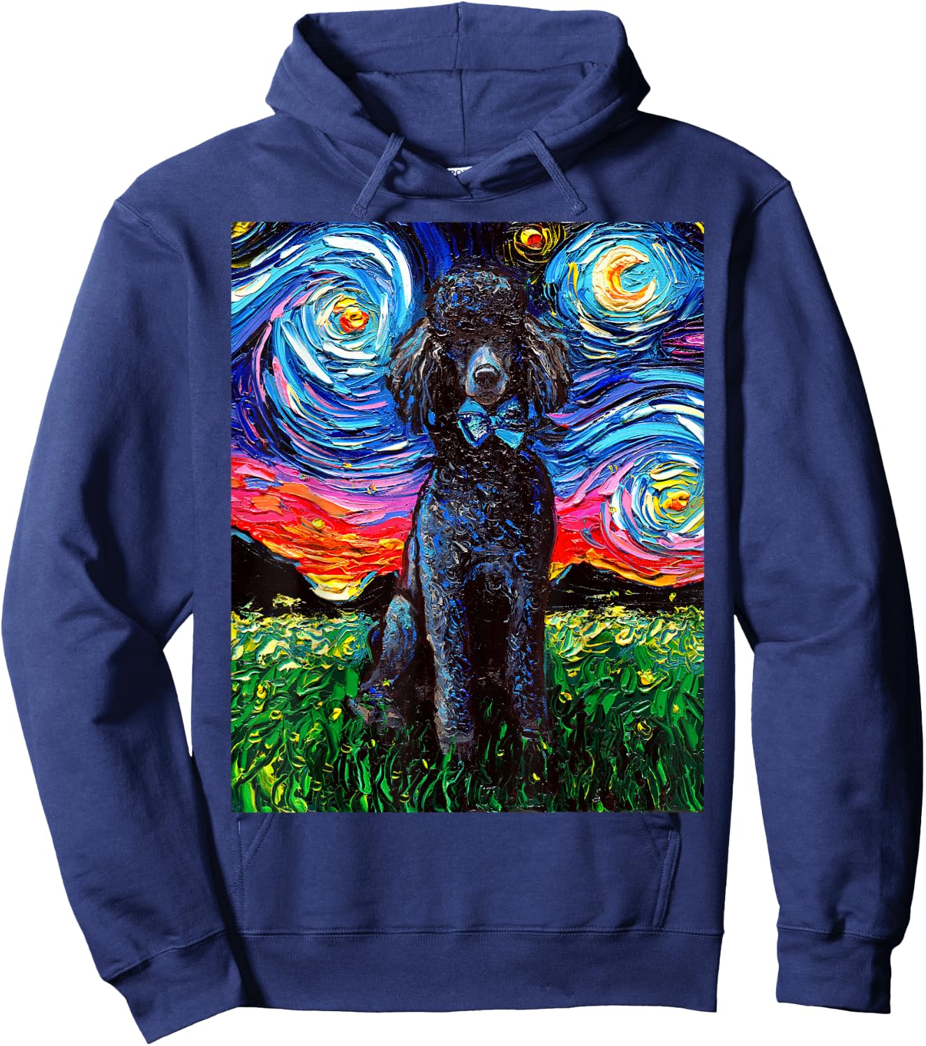 Black Standard Poodle Starry Night Dog Lover Animal Artwork Hoodie - Hoodie | Navy
