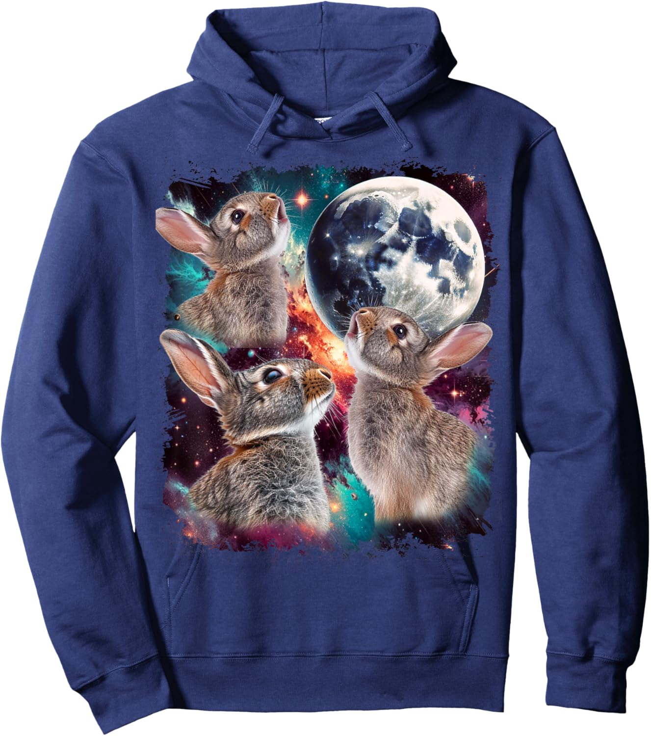 3 Bunny Moon | 3 Rabbits Moon Funny Weird Cursed Meme Hoodie - Hoodie | Navy