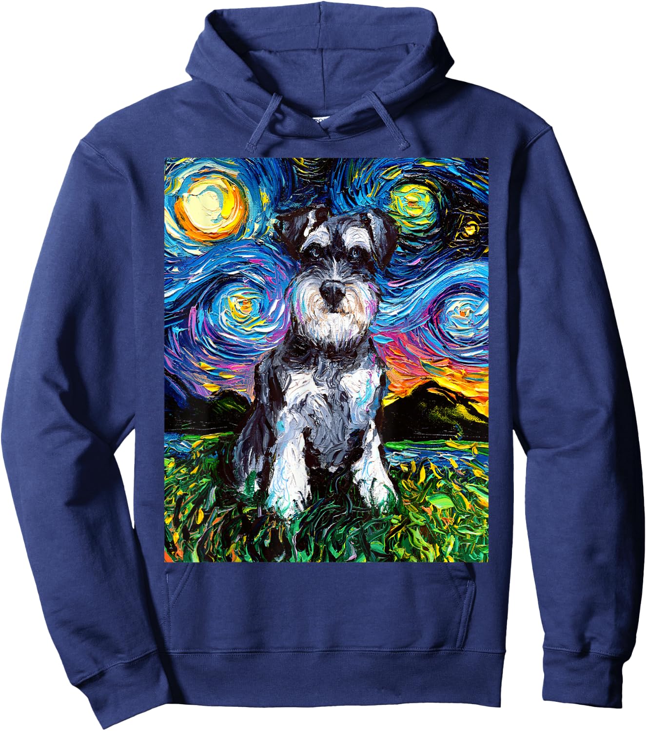 Schnauzer Starry Night Impressionist Dog Art by Aja Hoodie - Hoodie | Navy